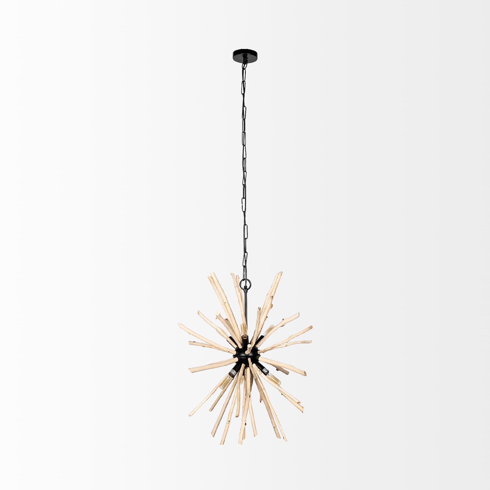 Jules 25x25 Blonde Wood and Black Metal Six Bulb Chandelier Light — product photograph