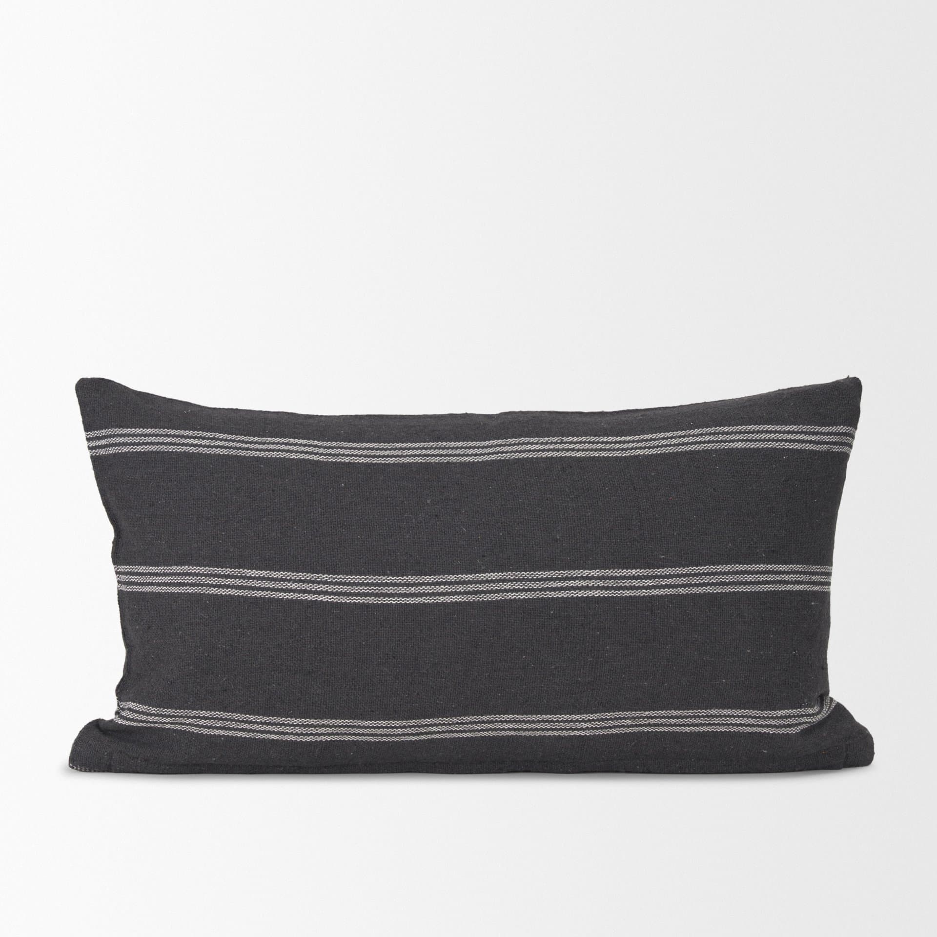 Jayme 14x26 Gray/White Striped Cotton Lumbar Pillow Cover w/Filler — product photograph