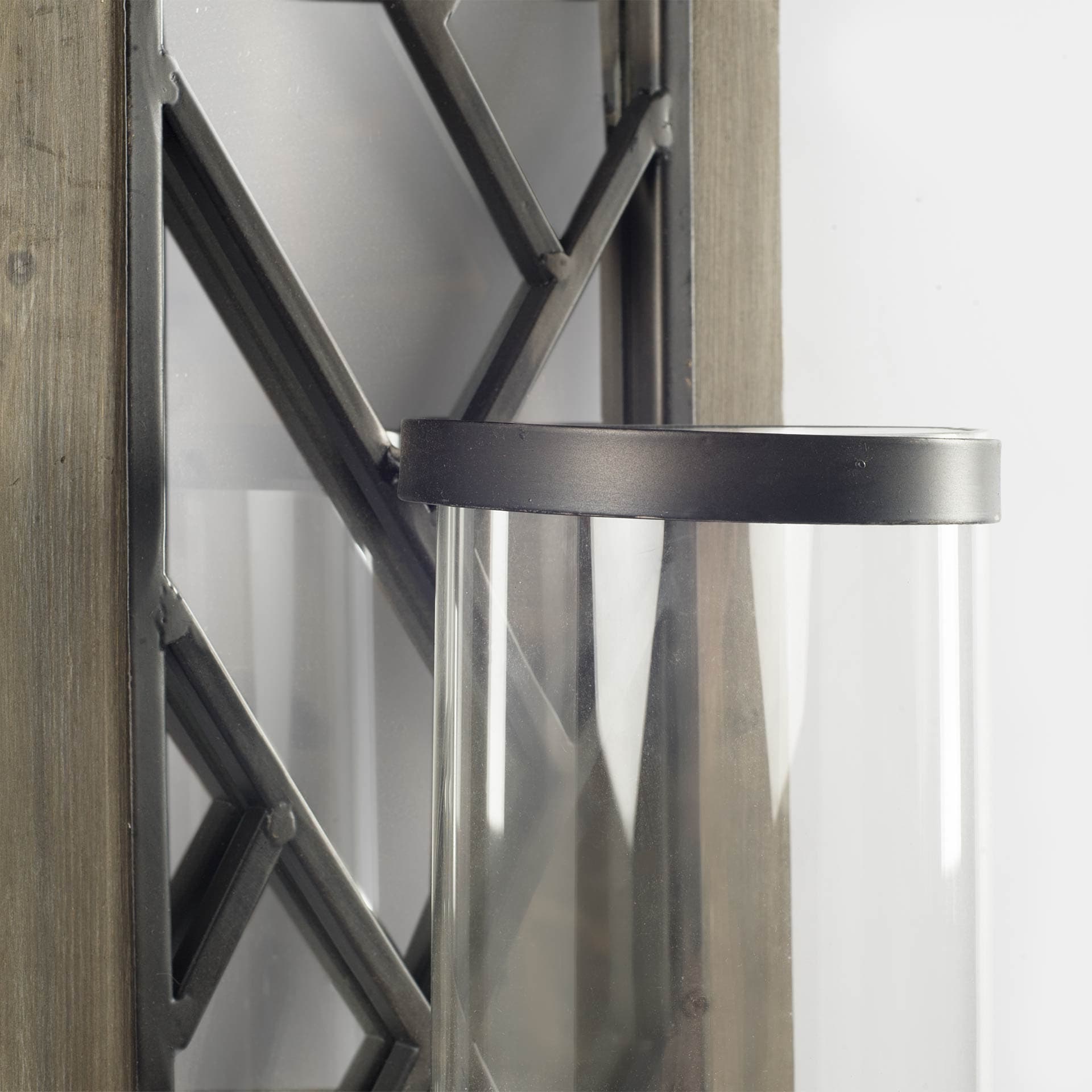 Benji 24"H Brown Wood Frame Black Metal Accent Mirrored Wall Candle Holder — product photograph