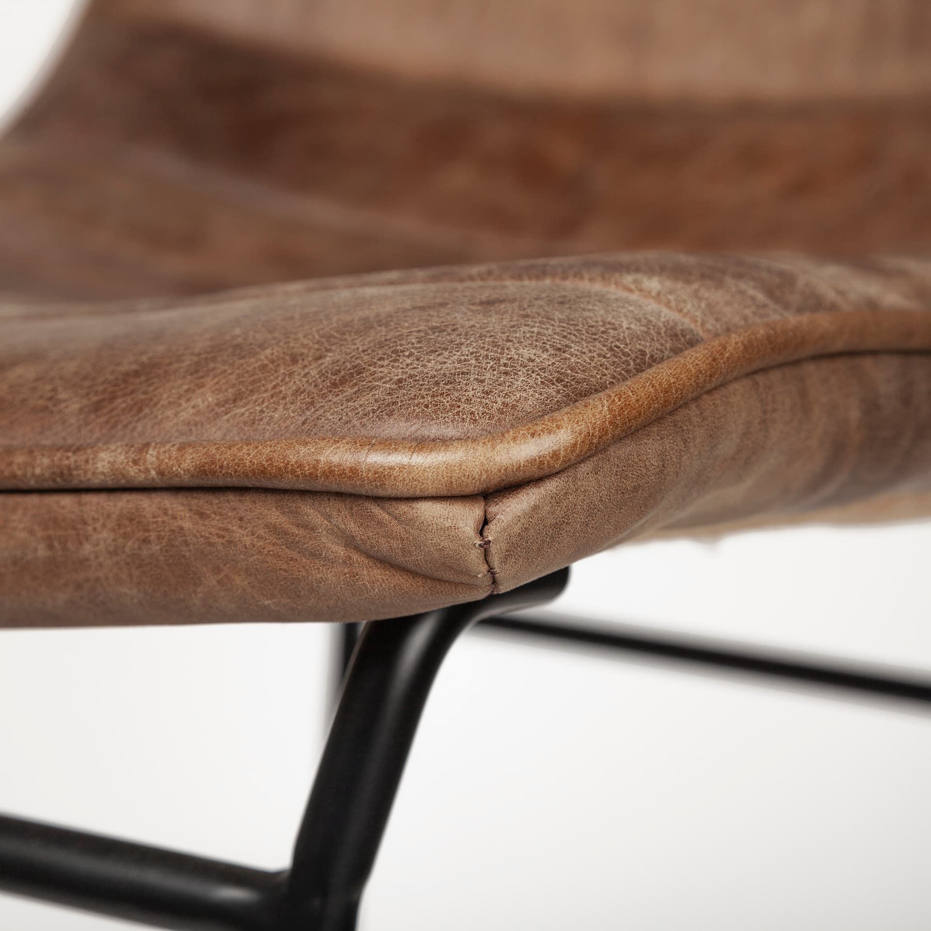 Meritt Low Back 37.8in Seat Counter Stool | Brown Leather w/ Metal — product photograph
