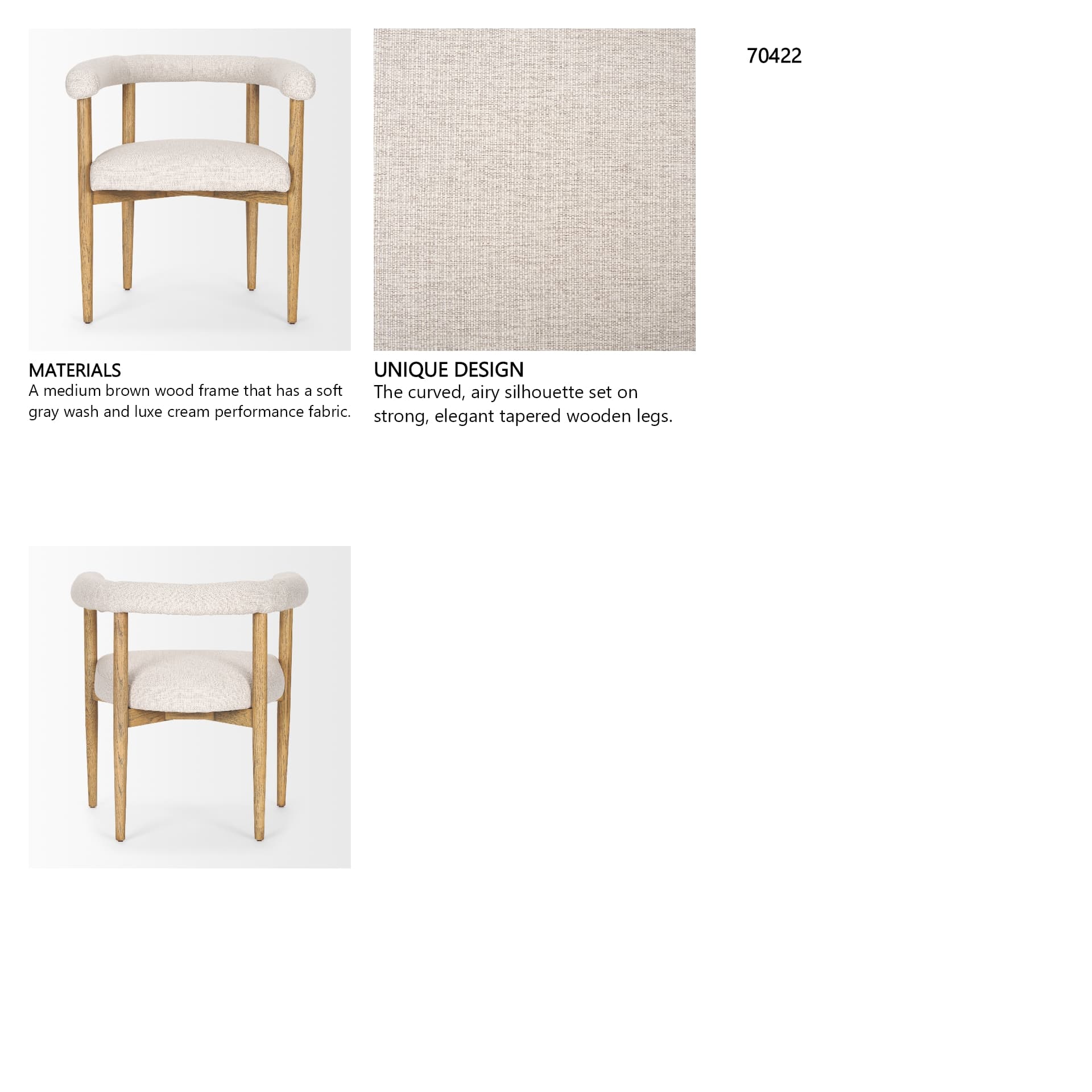 Arden Curved Back Dining Side Chair | Cream Twill w/ Brown Wood — in a styled room