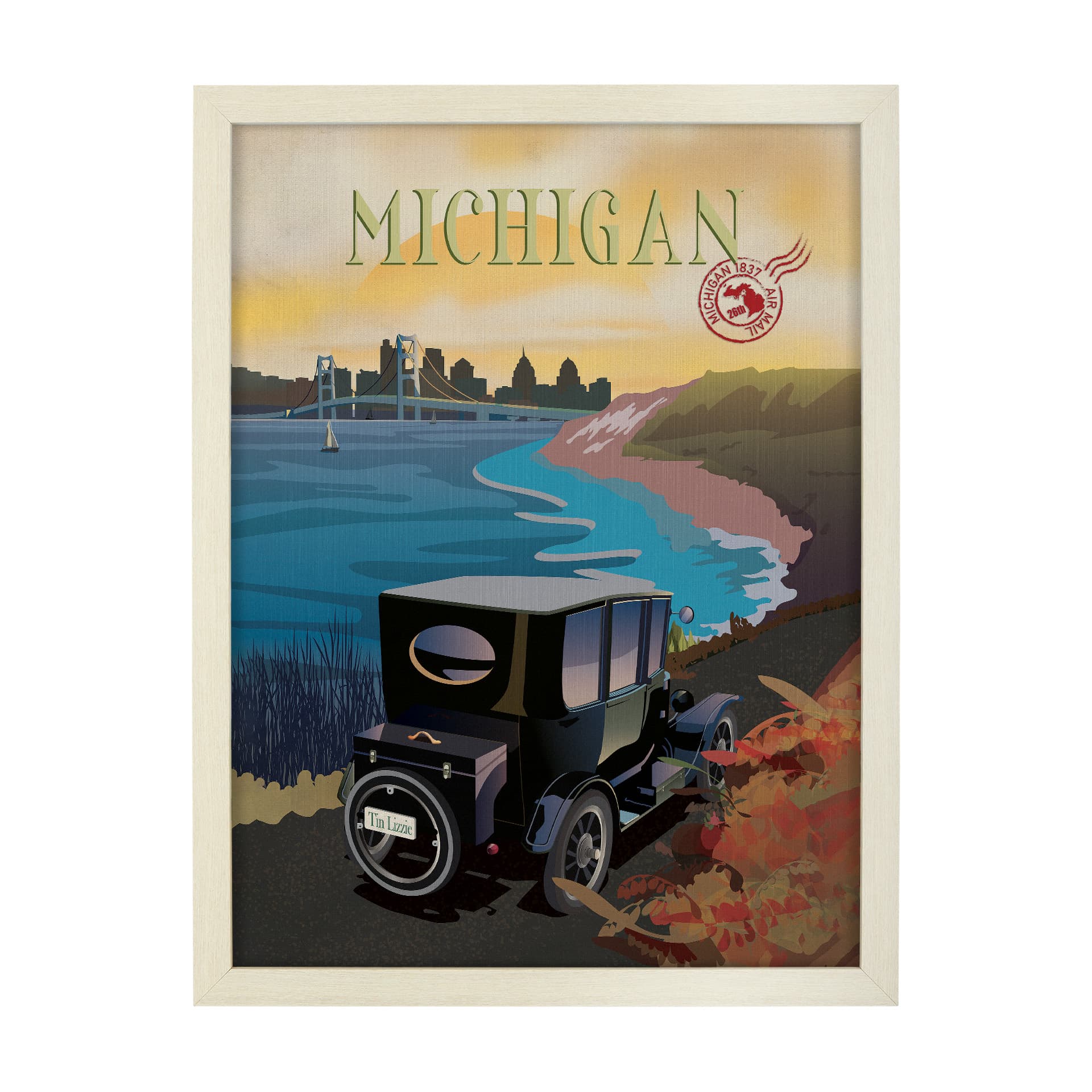 Michigan Go USA (L) by Mercana Studio a Hand Embellished Decograph Framed Art Print — product photograph