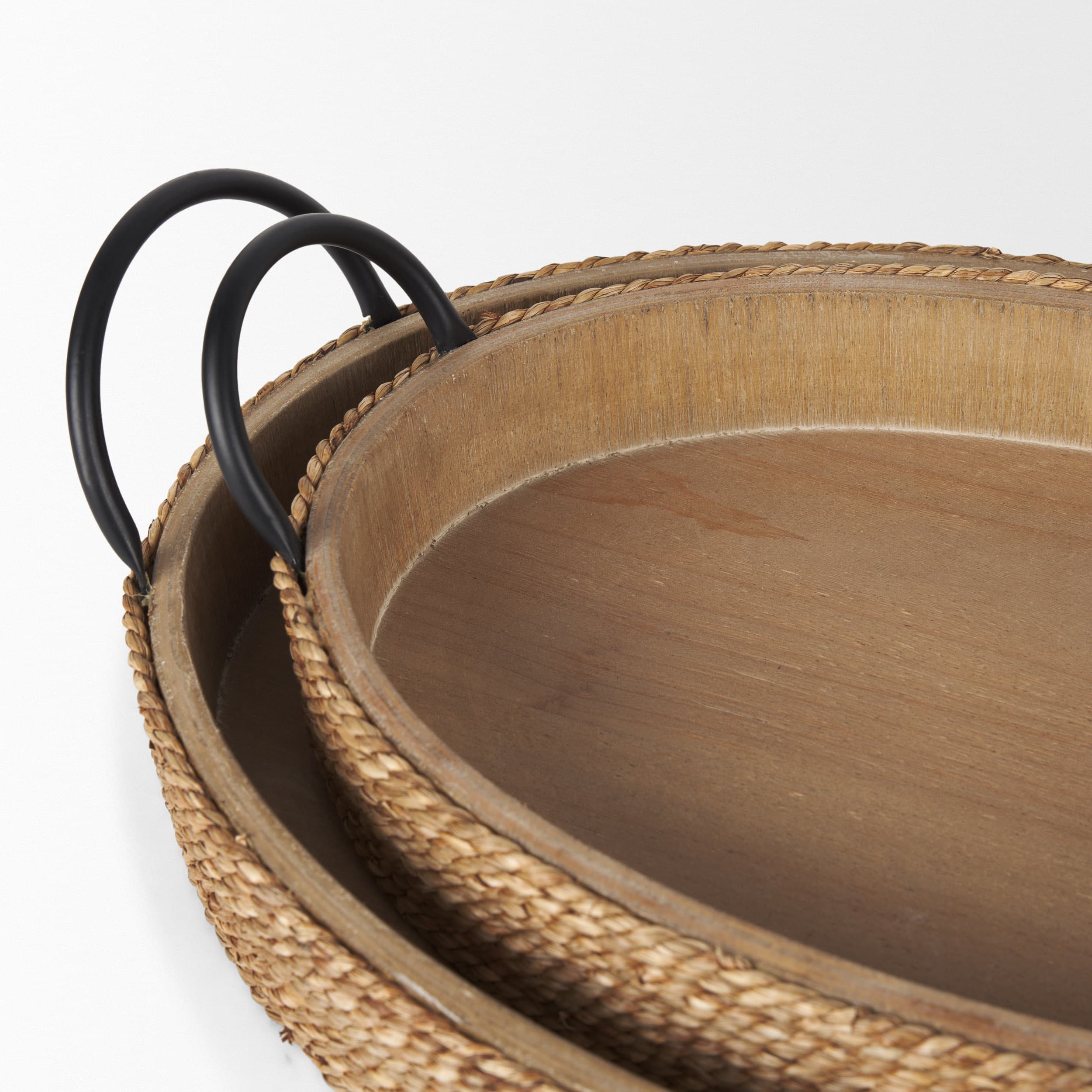 Wheaton Light Brown Wood w/ Natural Jute Serving Trays — product photograph
