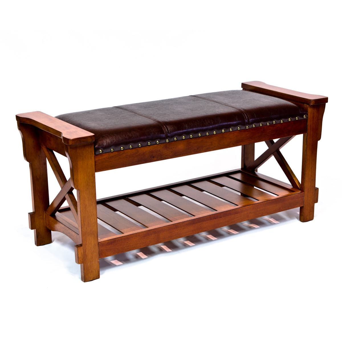 Padded Entryway Bench HR360 Cherry Finish — product photograph