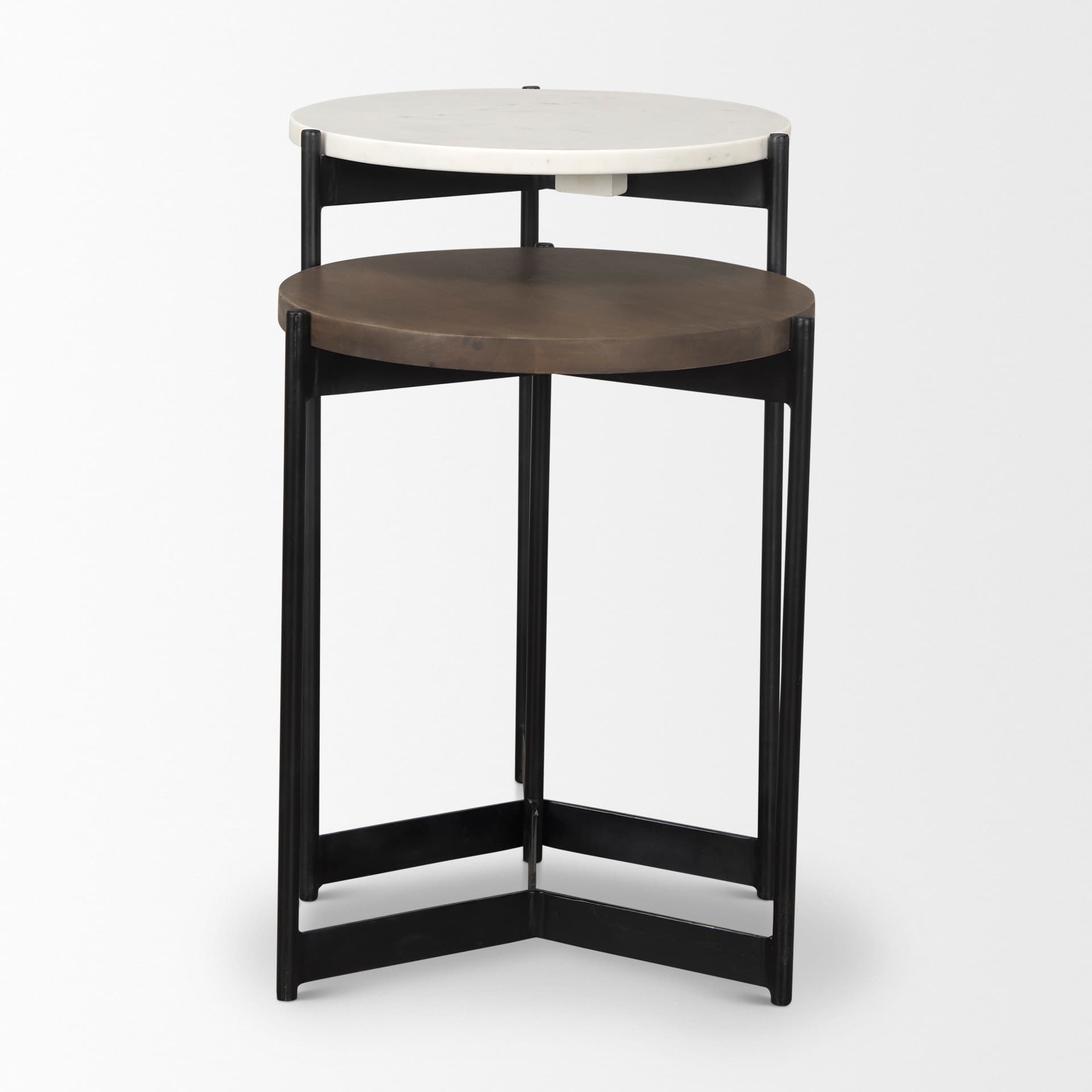 Larkin Marble & Dark Brown Wood Tabletop Nesting End/Side Tables — product photograph