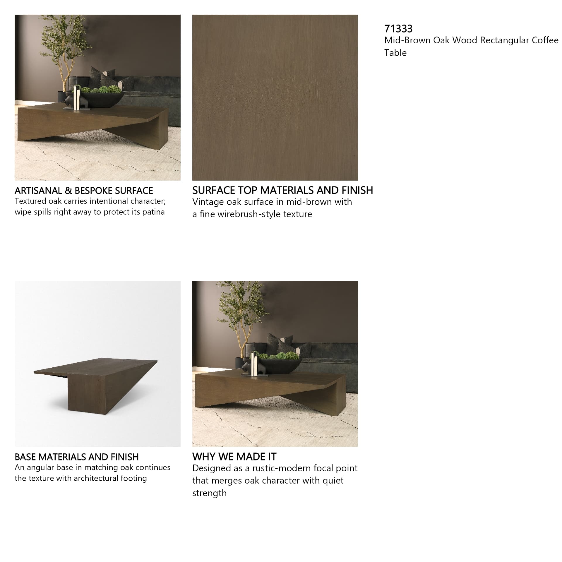 West Mid-Brown Oak Wood Rectangular Coffee Table — in a styled room