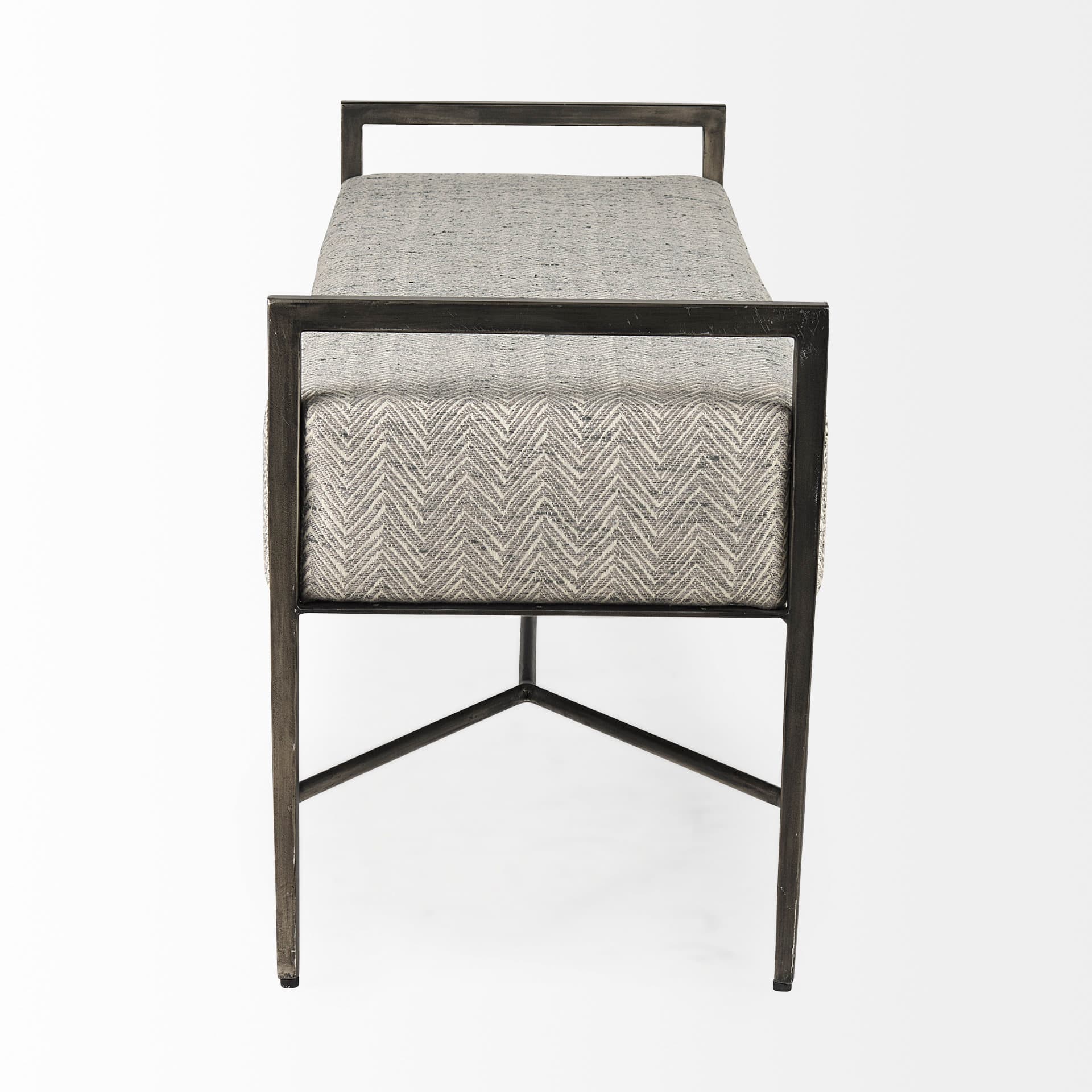 Charlotte 55.0L Gray Herringbone Fabric Seat w/ Antique Nickel Metal Frame Bench — product photograph