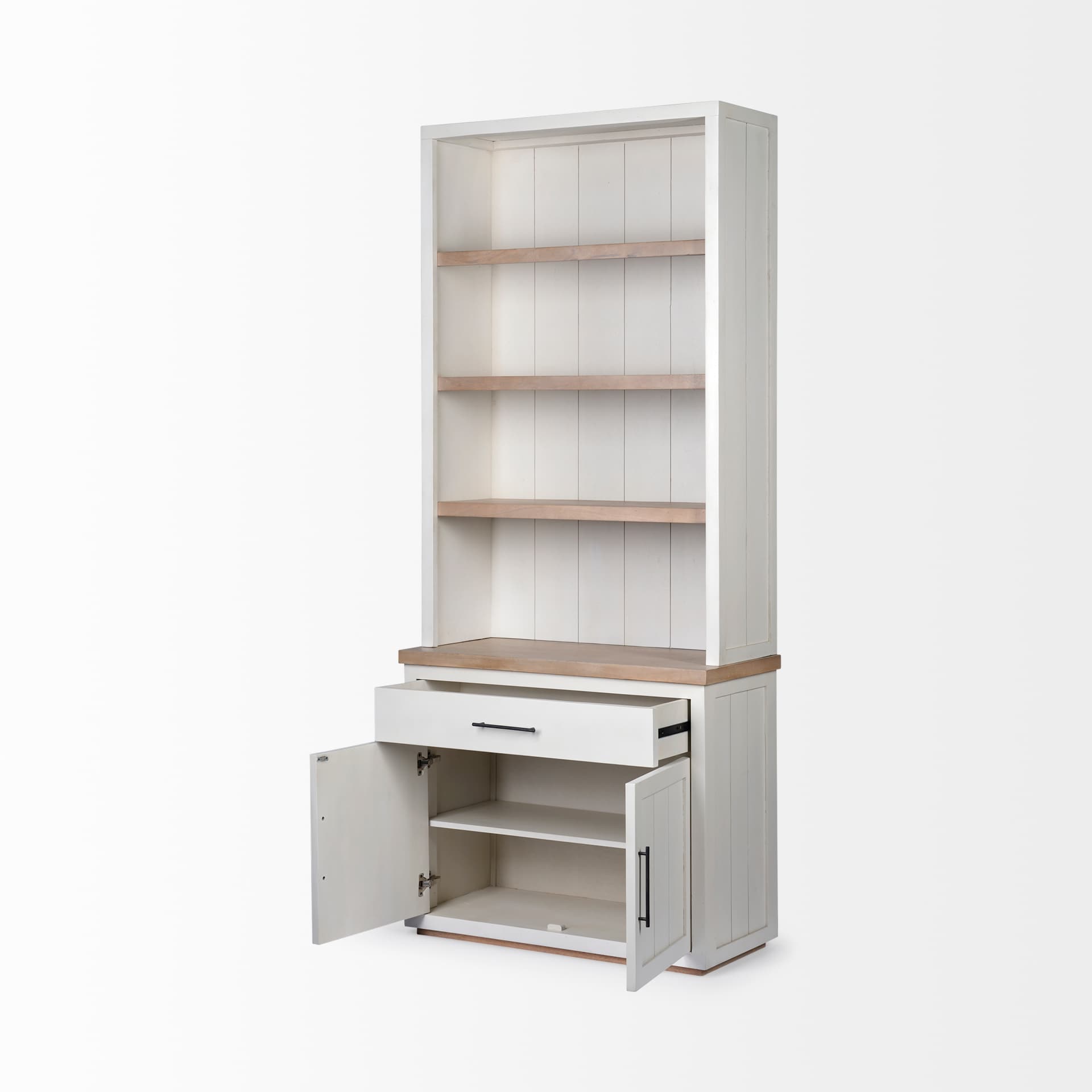Fairview I White and Medium Brown Wood Three Shelf Shelving Unit — product photograph
