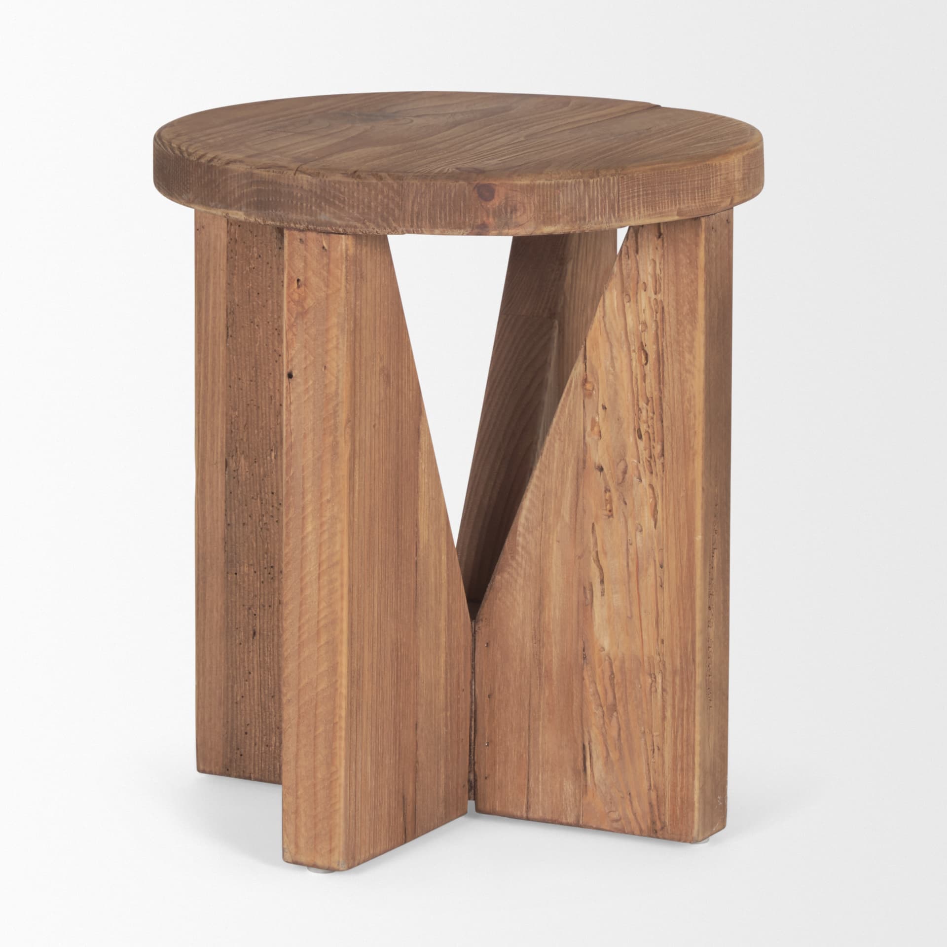 Tahlia Round Natural Brown Wood w/ Angled Legs Stool — product photograph