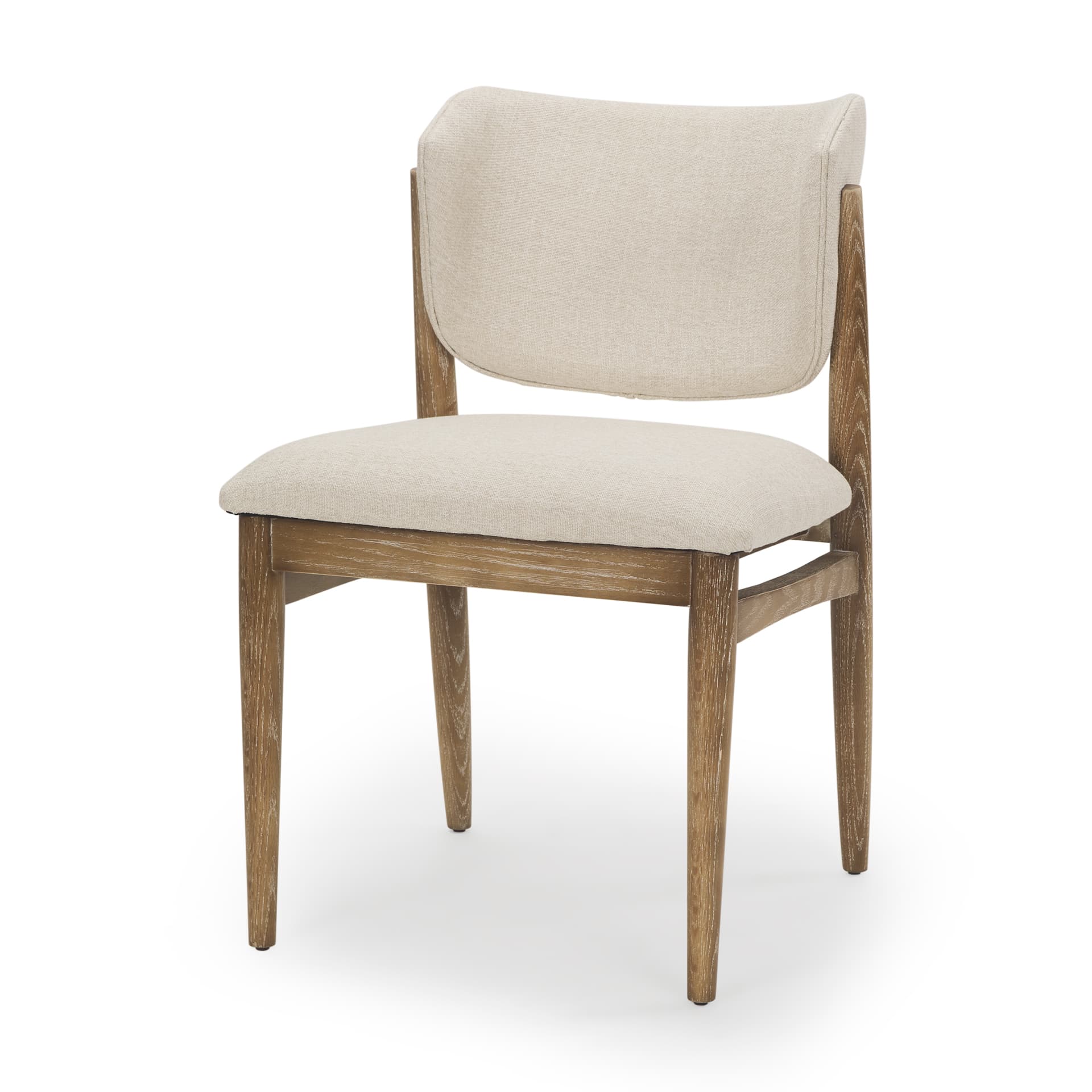 Cline Curved Back Dining Side Chair | Cream Fabric w/ Brown Wood — product photograph
