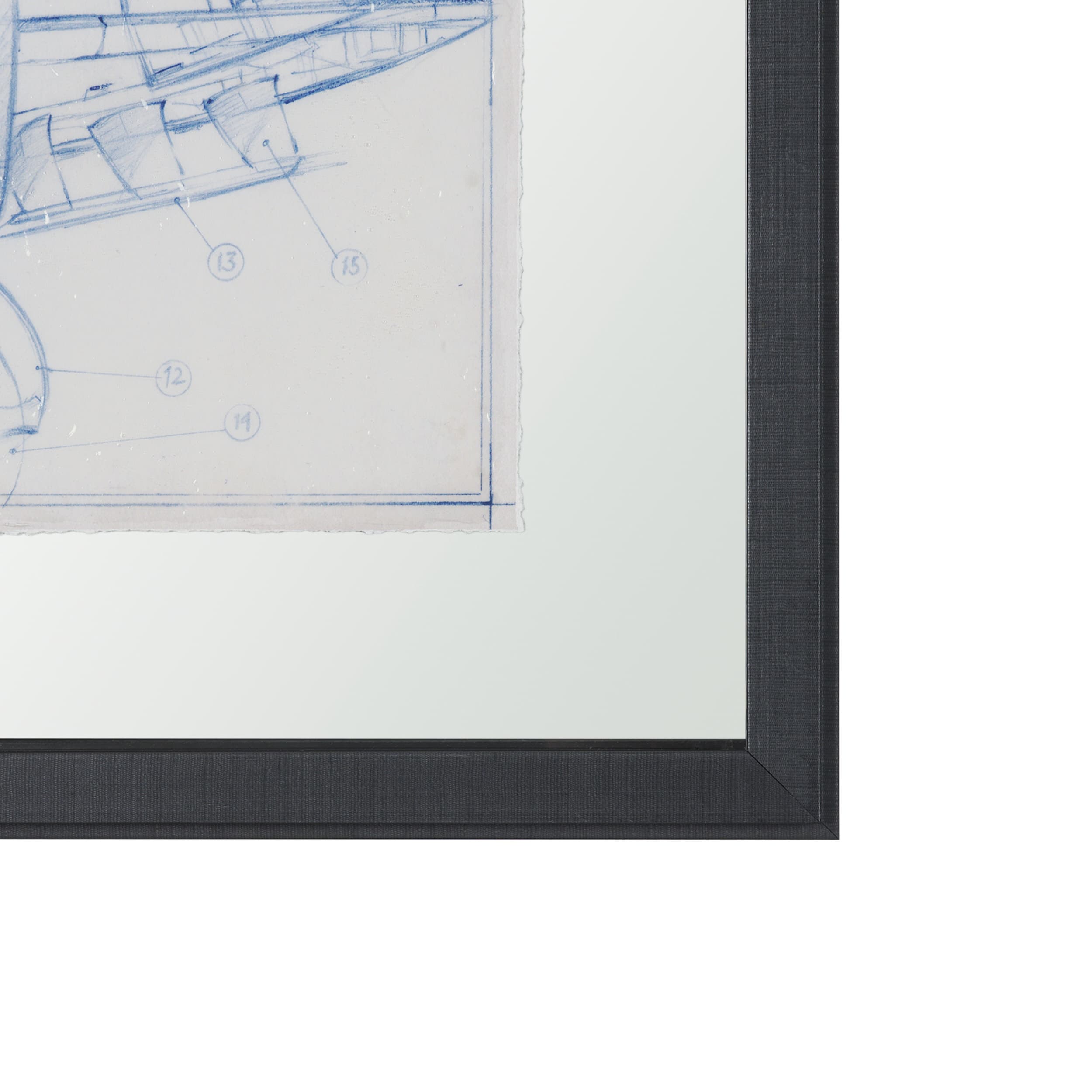 Airplane Mechanical Sketch I by Ethan Harper Hand Embellished Framed Art Print Matted under Glass — product photograph