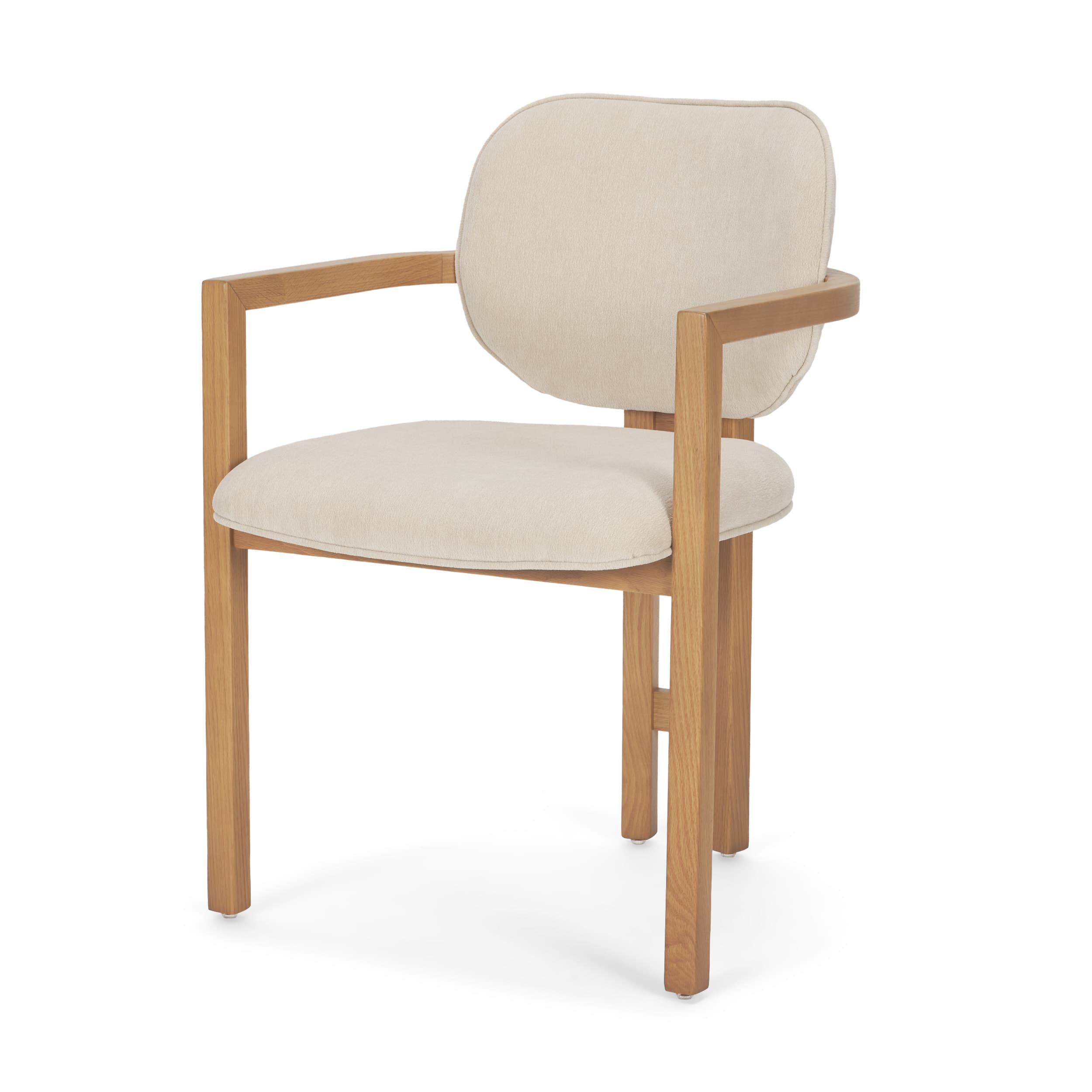 Carlisle Curved Back Dining Arm Chair | Cream Chenille w/ Brown Wood — product photograph