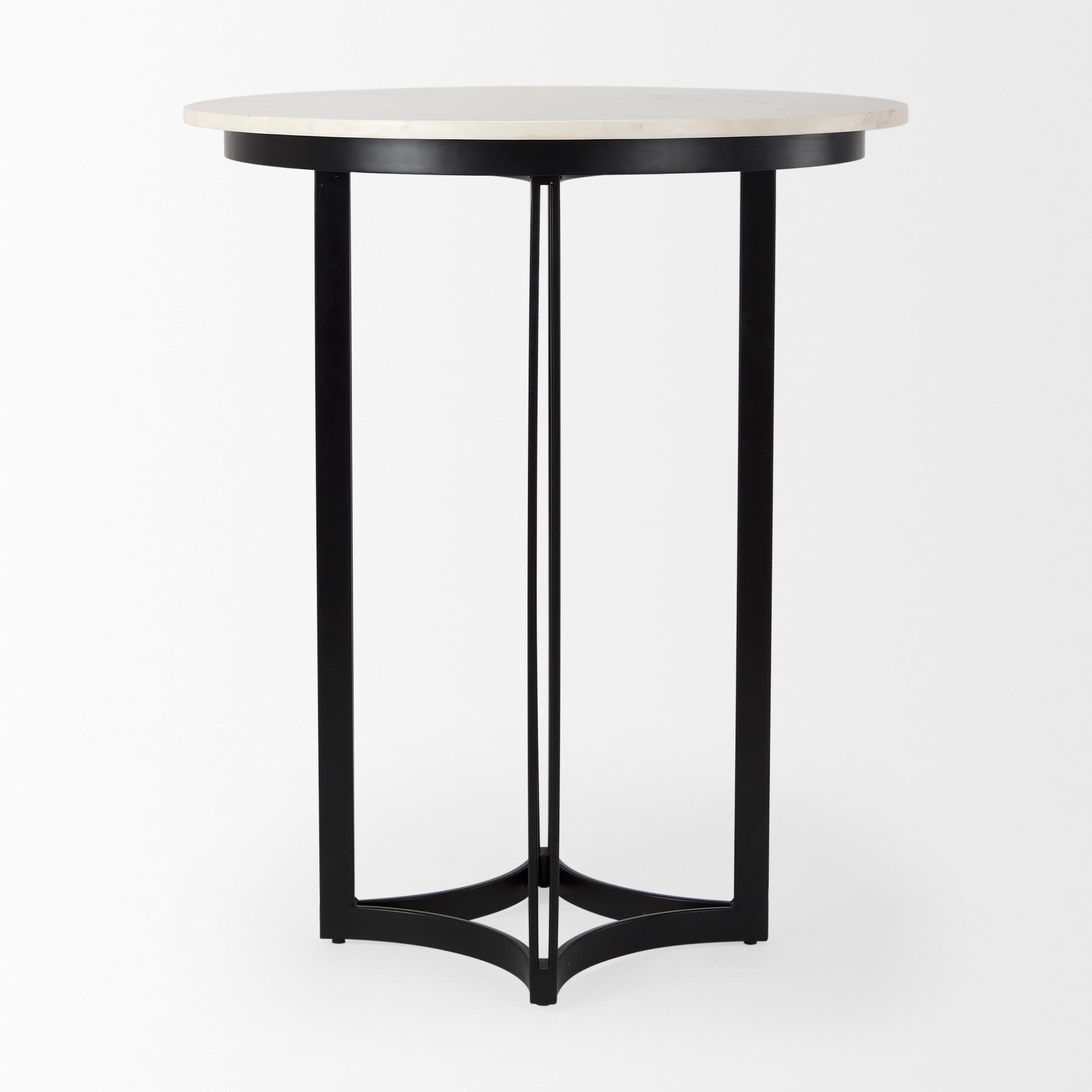 Tanner 32"L x 32"W Pedestal Dining Table | White Marble & Black Metal | Seats 2 — product photograph