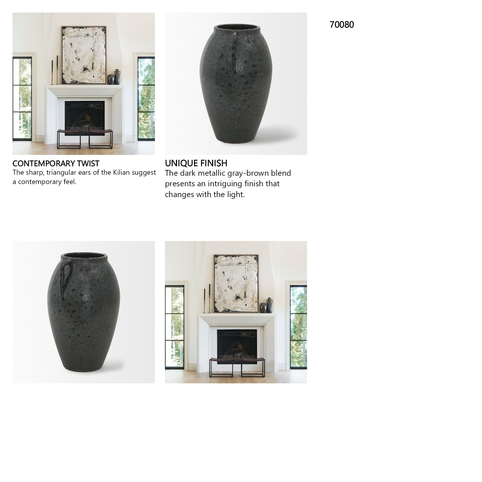 Kora Medium Dark Metallic Double Ear Vase — in a styled room