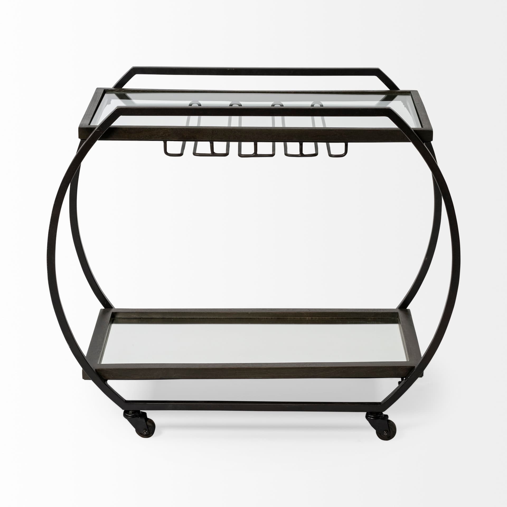 Chriselle Black Metal And Glass Two Tier Bar Cart — product photograph