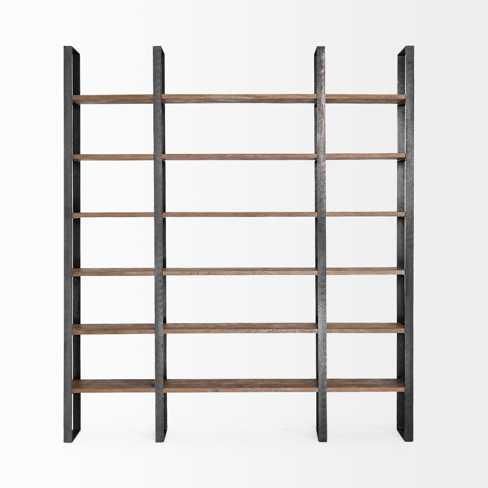 Taunton II 80L x 10.5W x 90H Dark Brown Wood And Black Iron Six Shelving Unit — product photograph