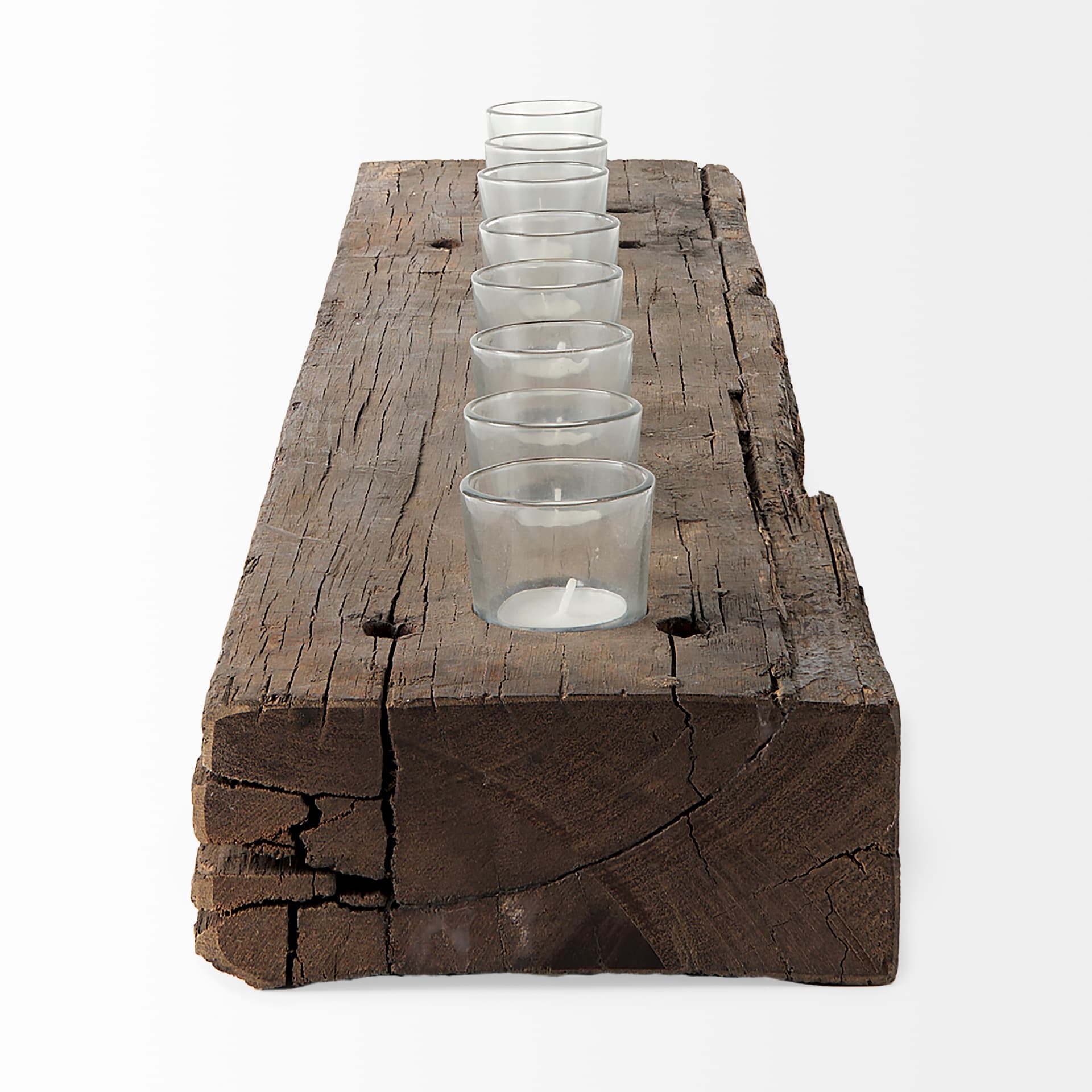 Lakara Reclaimed Wood Eight Tealight Table Candle Holder — product photograph