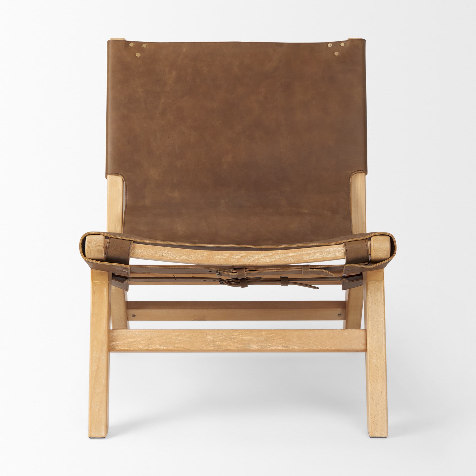 Elodie 24.4L x 33.9W x 30.7H Brown Leather W/Natural Beech Wood Frame Accent Chair — product photograph