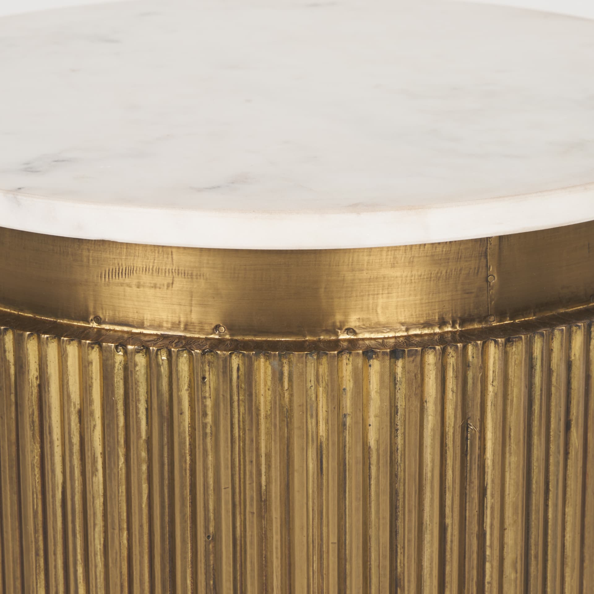 Satima White Marble w/ Gold Metal Round Fluted Accent Table — product photograph