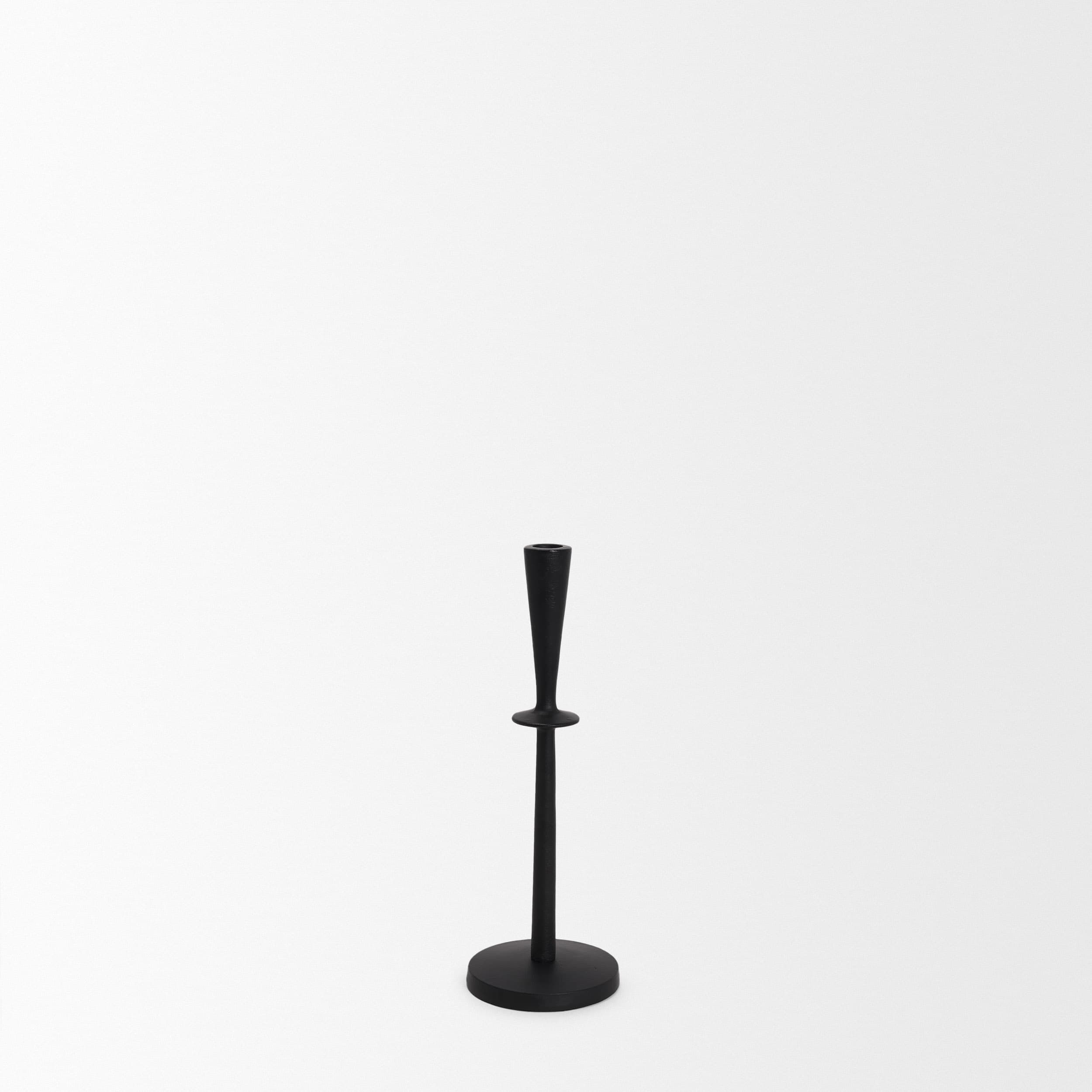 Qwin Matte Black Cast Aluminum Medium Candle Holder — product photograph