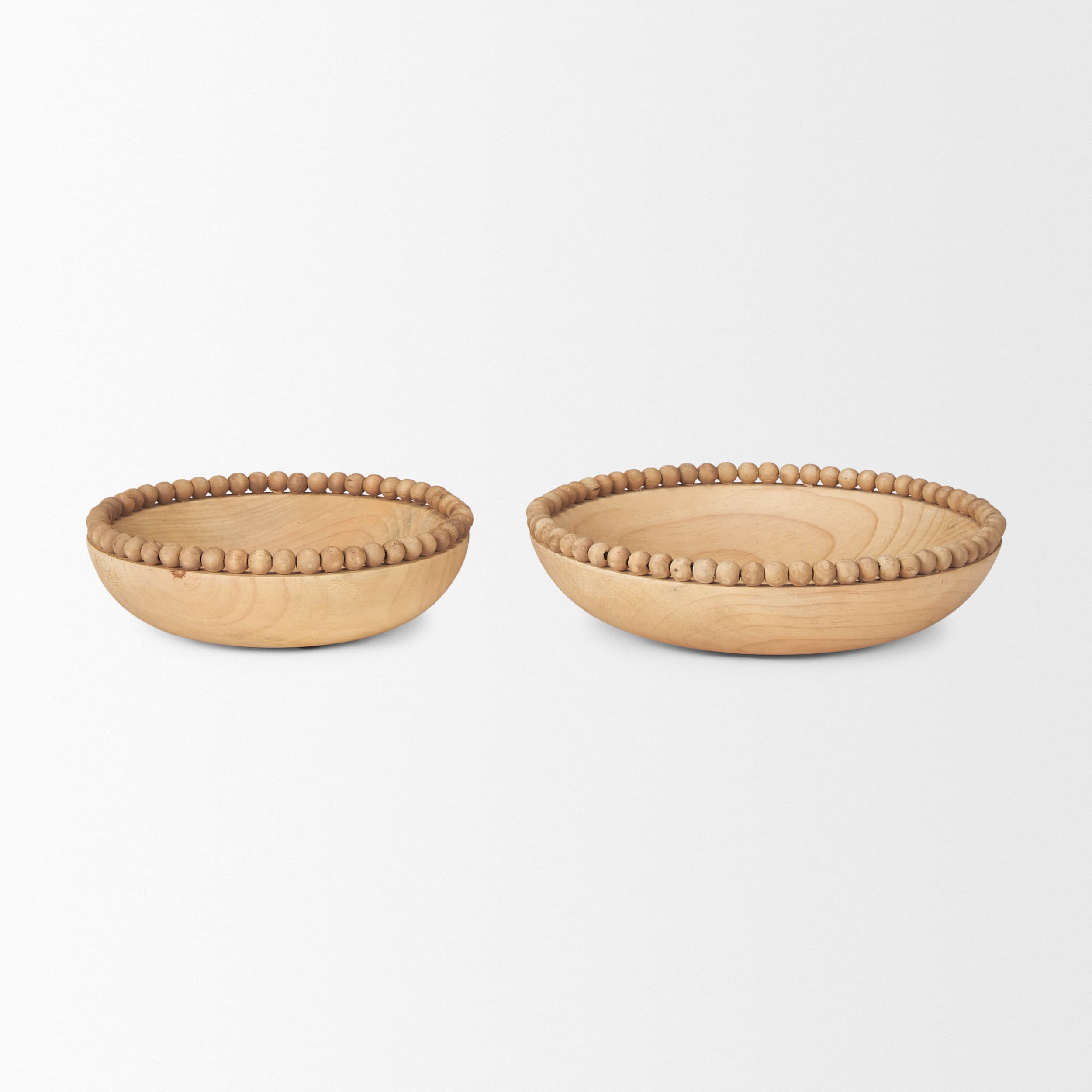 Wendell Light Brown Wood w/ Wood Bead Round Bowls — product photograph