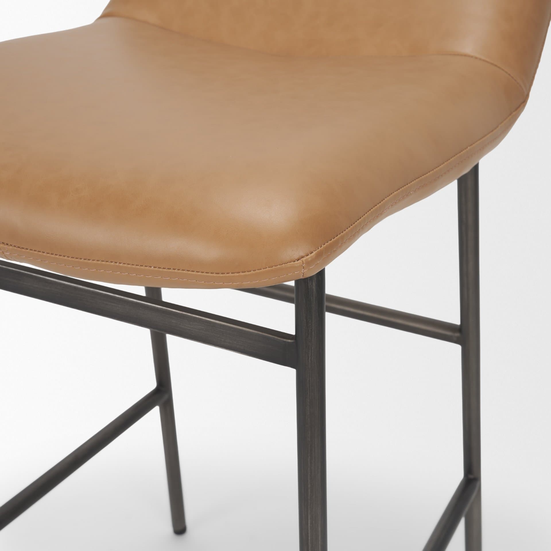 Kavalan Backless 33.5in Seat Counter Stool | Tan Leather w/ Gunmetal — product photograph