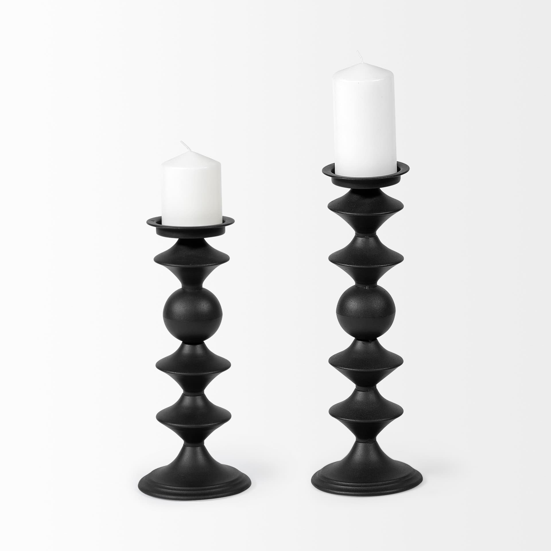 Candelero I Small Black Metal Grooved Table Candle Holder — product photograph