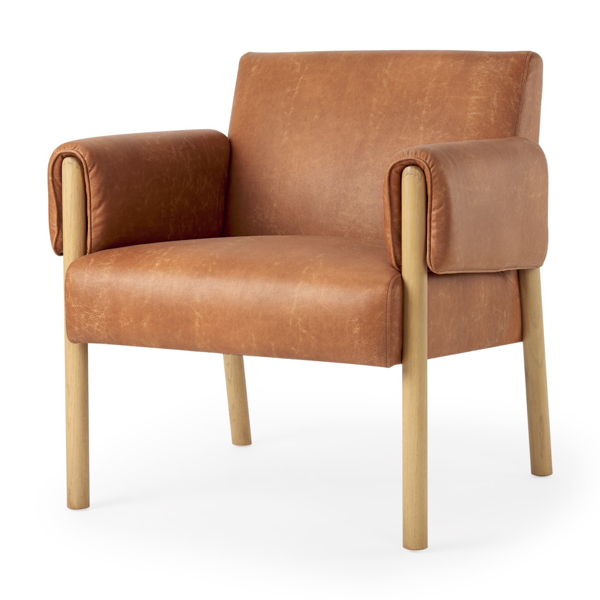 Ashton Brown Vegan Leather w/ Light Wood Accent Chair — product photograph