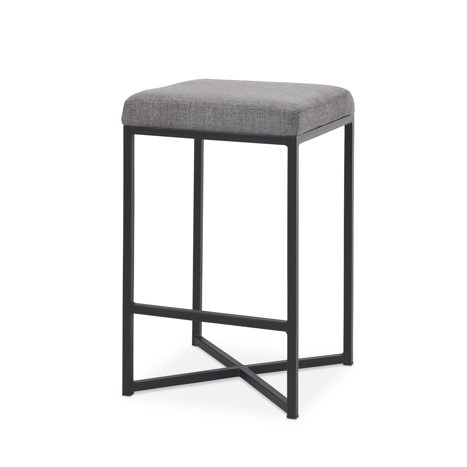 Frodo Backless 26.4in Seat Counter Stool | Gray Fabric w/ Black Iron — product photograph