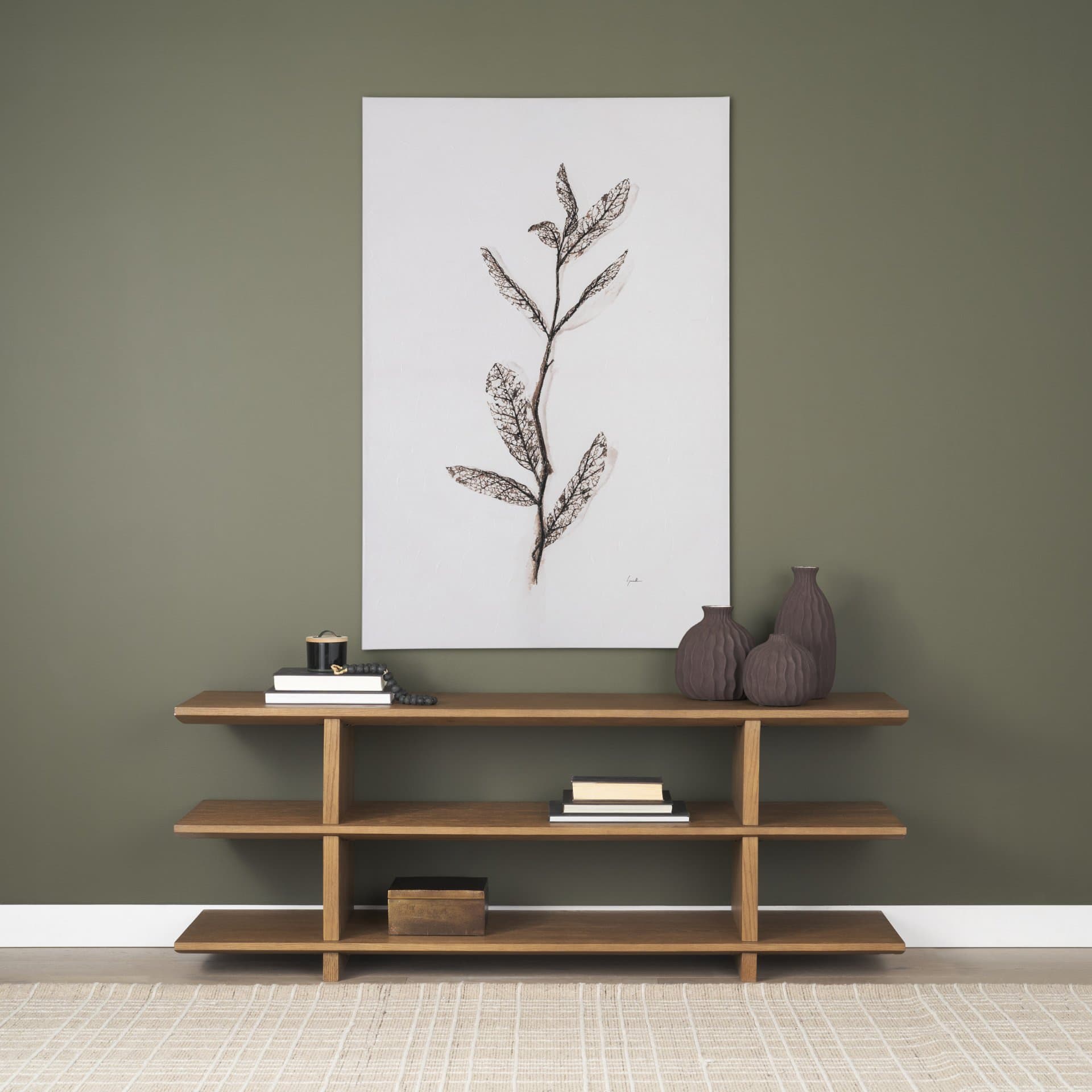 Olive Branch I by Gabrielle Campbell a Hand Embellished Textured Canvas — in a styled room