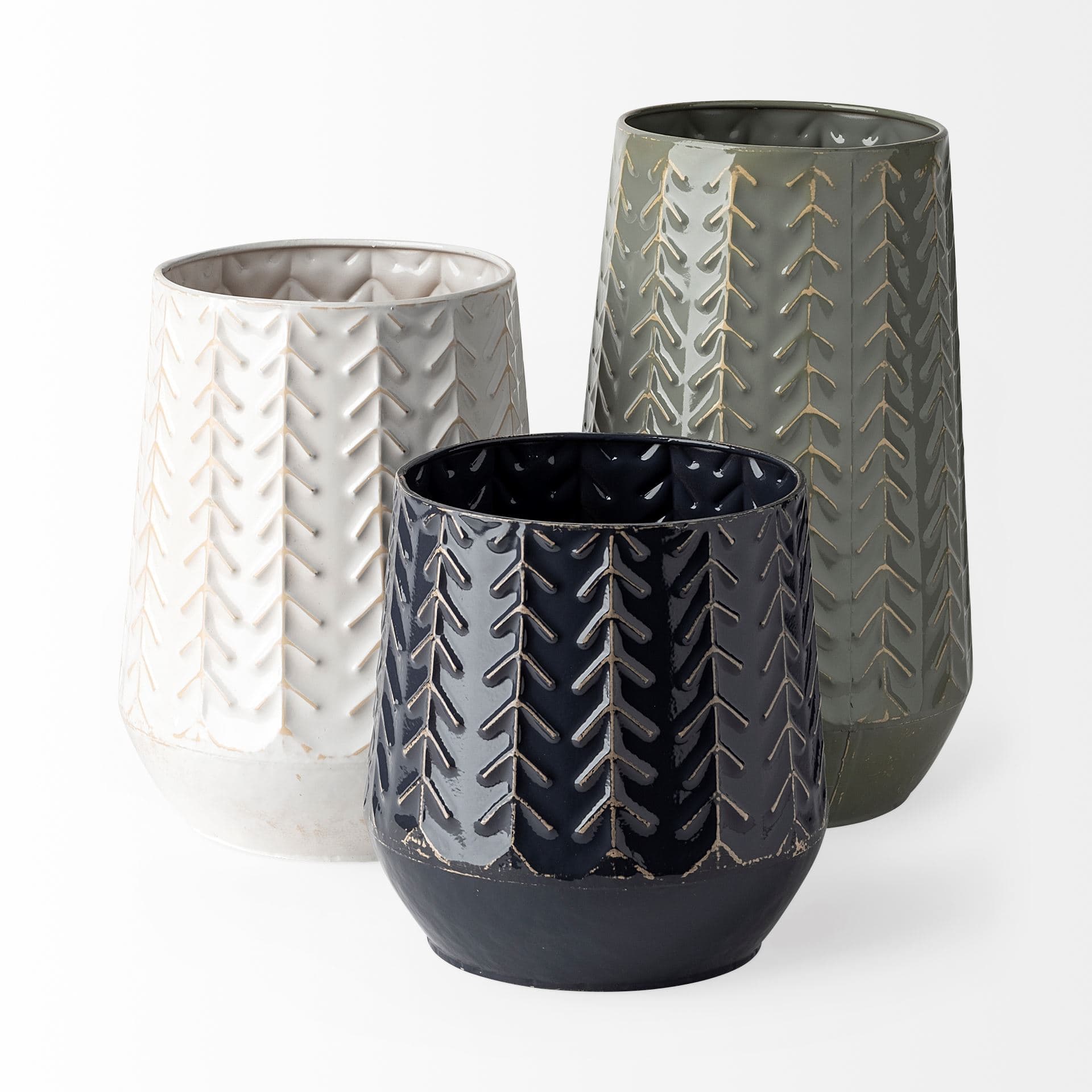 Gemma I Metal Glossy Dark Blue Chevron Vase — product photograph