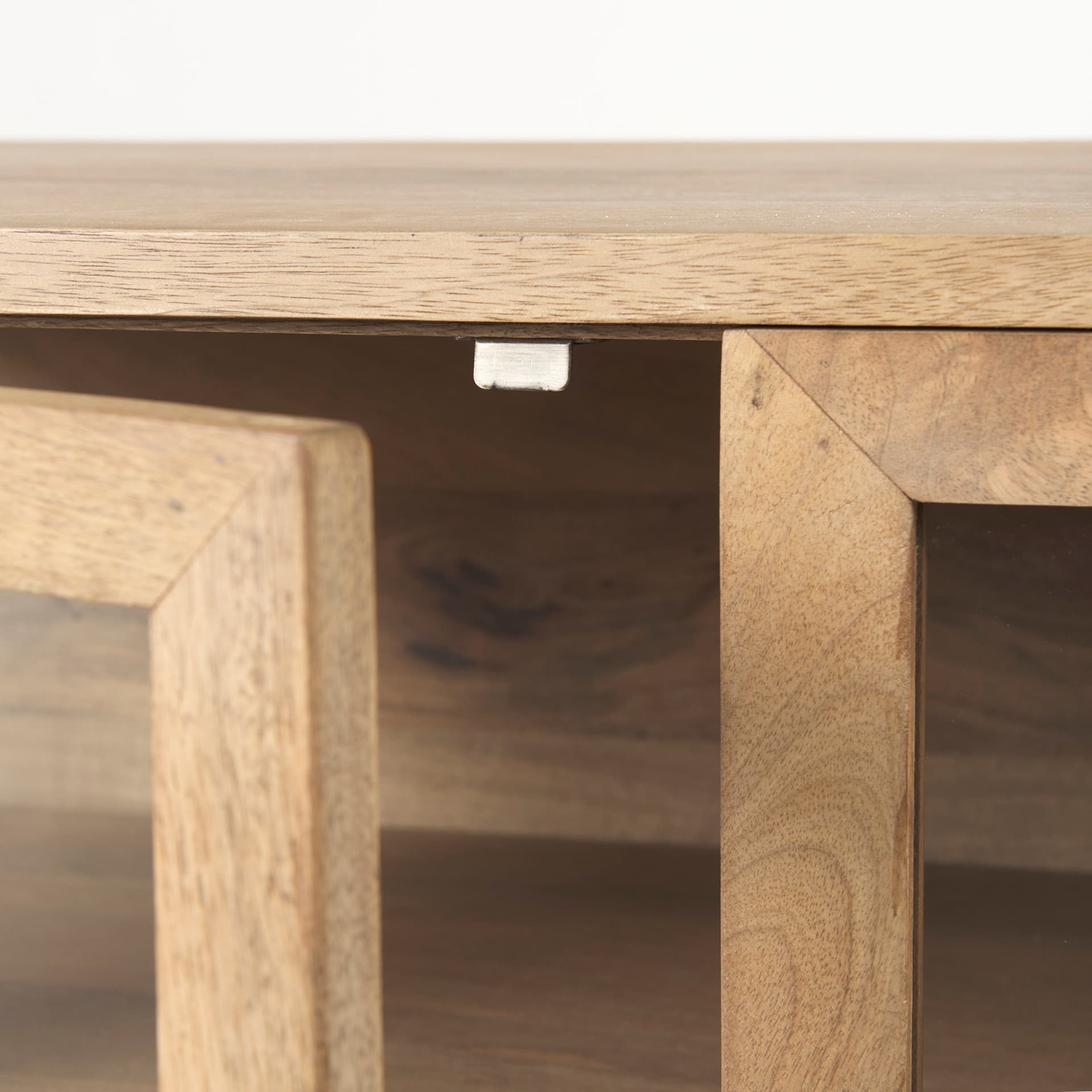 Arelius 70L x 18.75W x 32H Light Brown Wood, Black Metal Base w/ 4 Glass Cabinet Doors Sideboard — product photograph