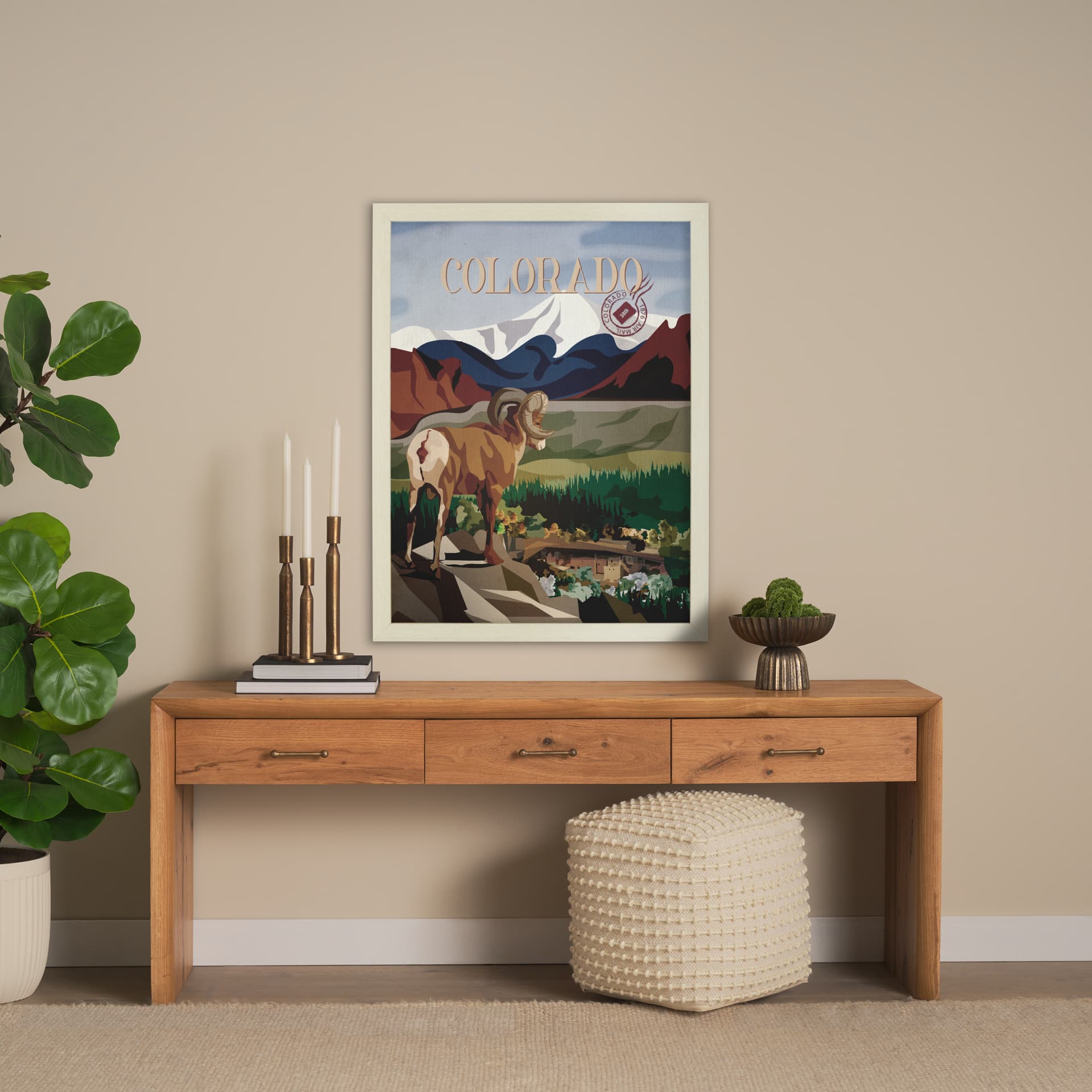 Colorado Go USA (L) by Mercana Studio a Hand Embellished Decograph Framed Art Print — in a styled room