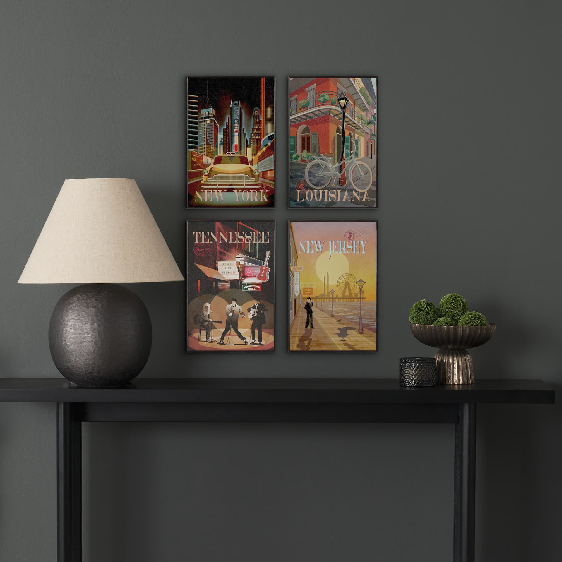 New York Go USA (SM) by Mercana Studio a Hand Embellished Decograph Framed Art Print — in a styled room