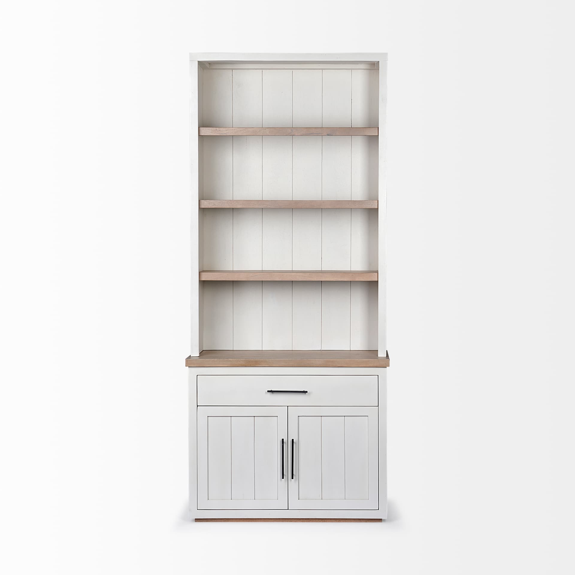 Fairview I White and Medium Brown Wood Three Shelf Shelving Unit — product photograph