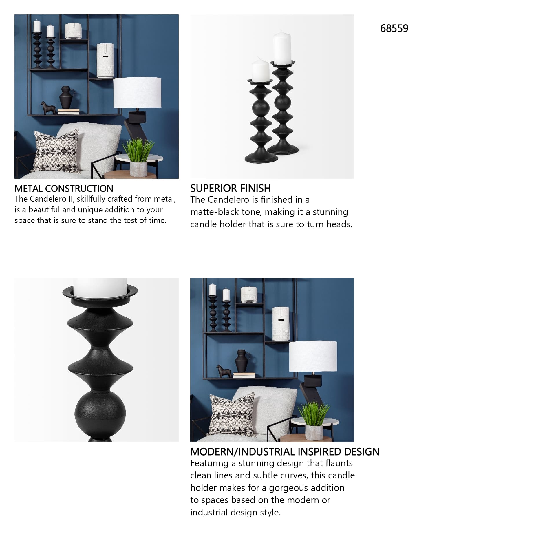 Candelero II Large Black Metal Grooved Table Candle Holder — in a styled room