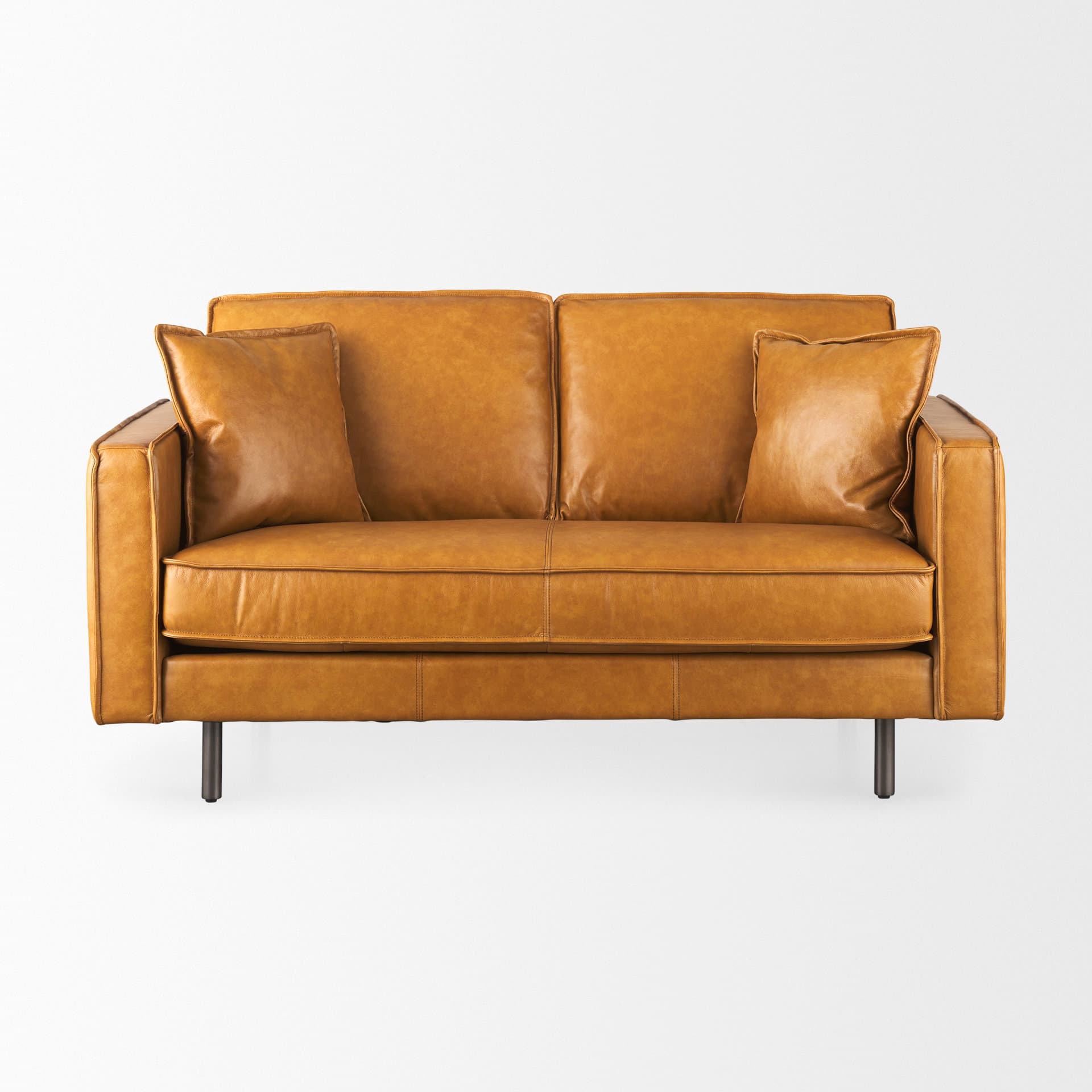 D'Arcy 65.0L x 37.0W x 34.0H Tan Leather Love Seat — product photograph