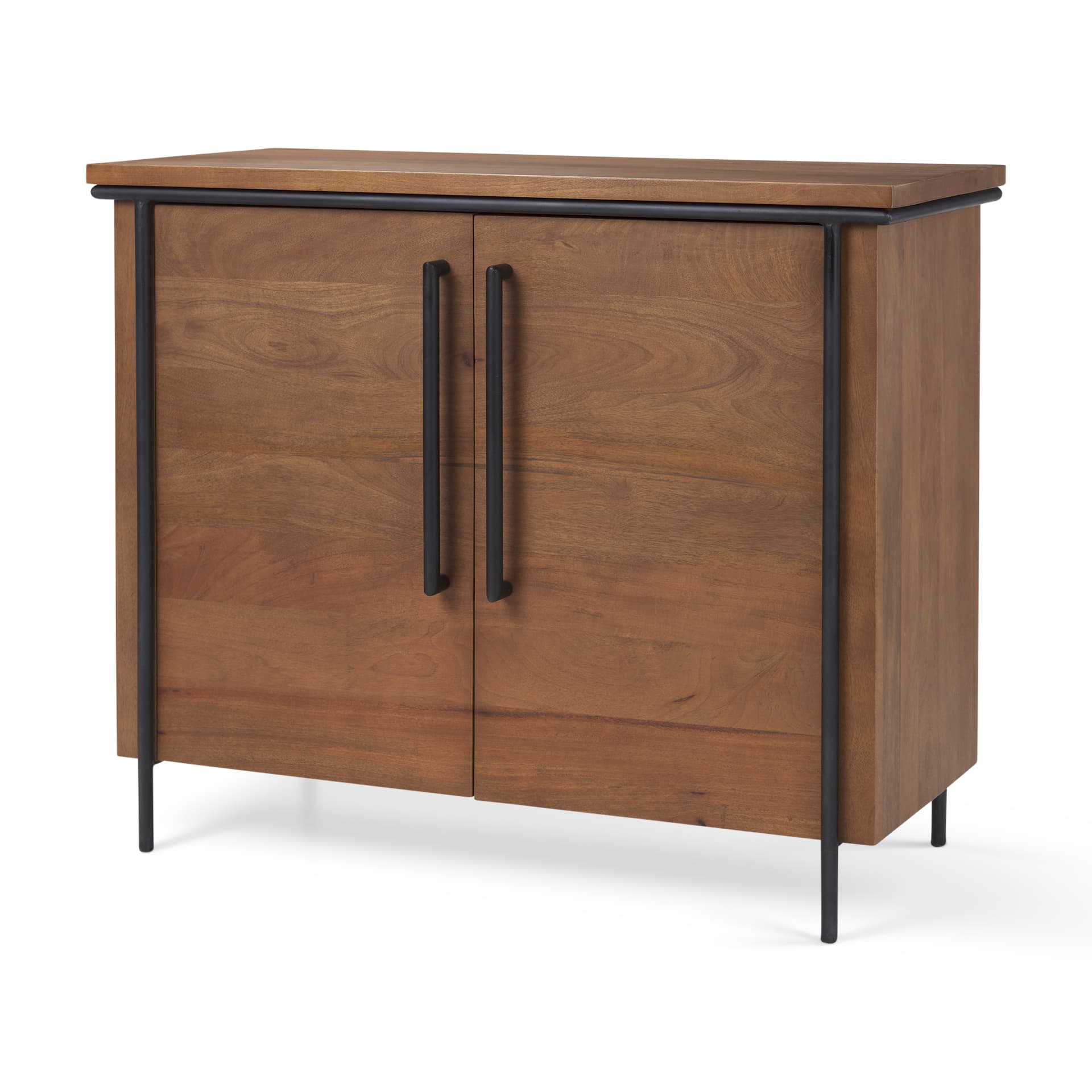 Maddox 40.0L x 18.5W x 32.75H Brown Solid Wood Black Metal 2 Door Accent Cabinet — product photograph
