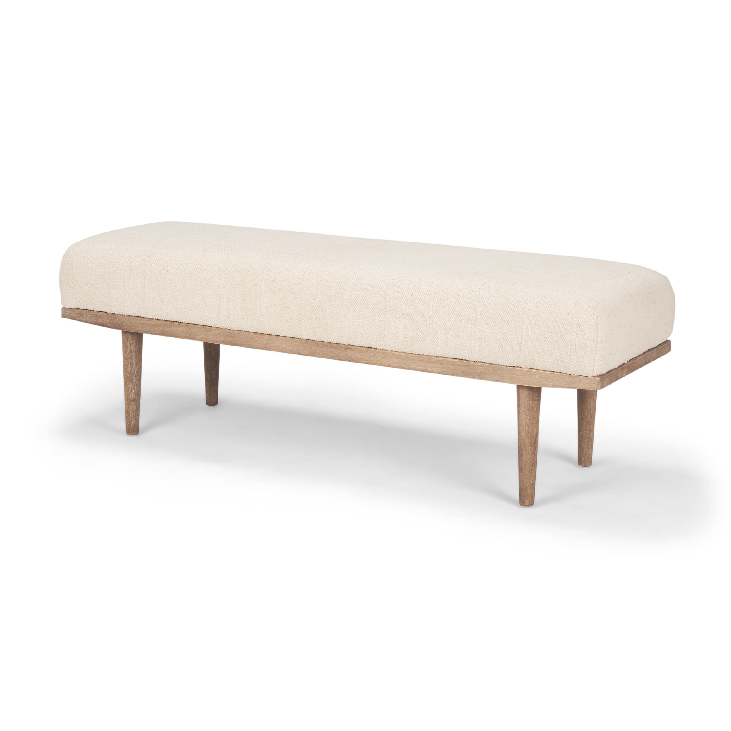 Shae Brown Wood w/ Oatmeal Fabric Bench — product photograph