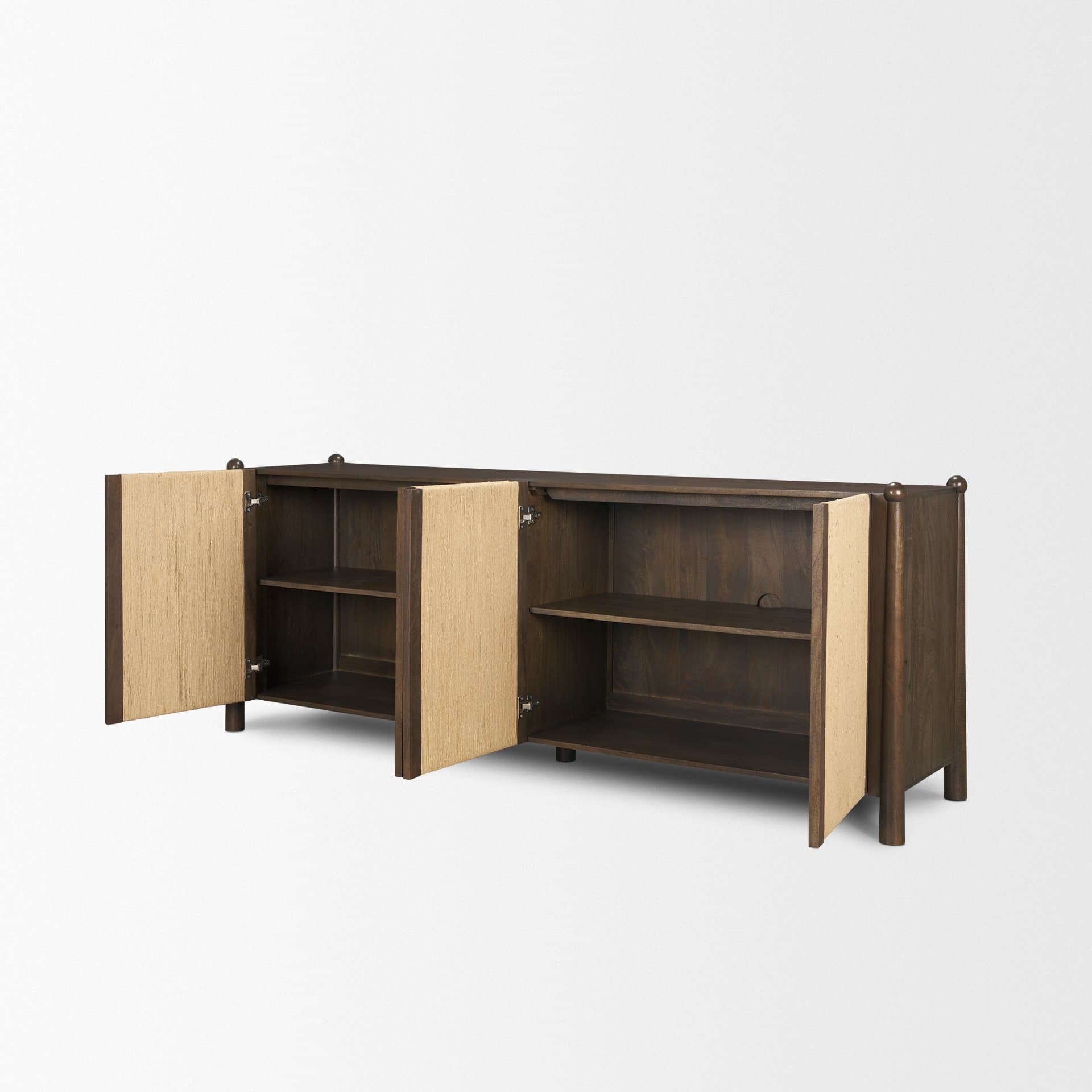 Bondi 85" Dark Brown Wood w/ Paper Rope 4 Door Closed Sideboard — product photograph