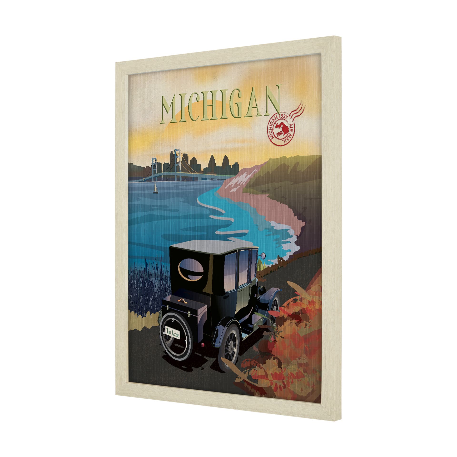 Michigan Go USA (L) by Mercana Studio a Hand Embellished Decograph Framed Art Print — product photograph
