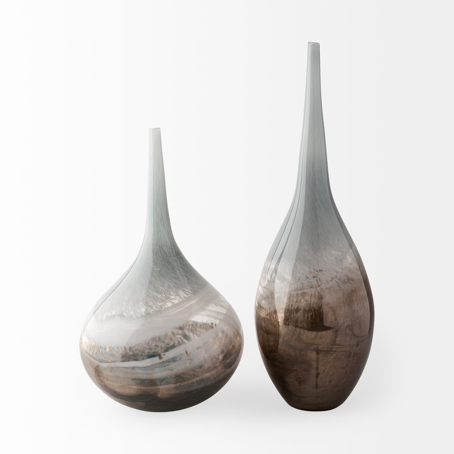 Erie II Tall Two Toned Sky Blue Dark Brown Blown Glass Vase — product photograph