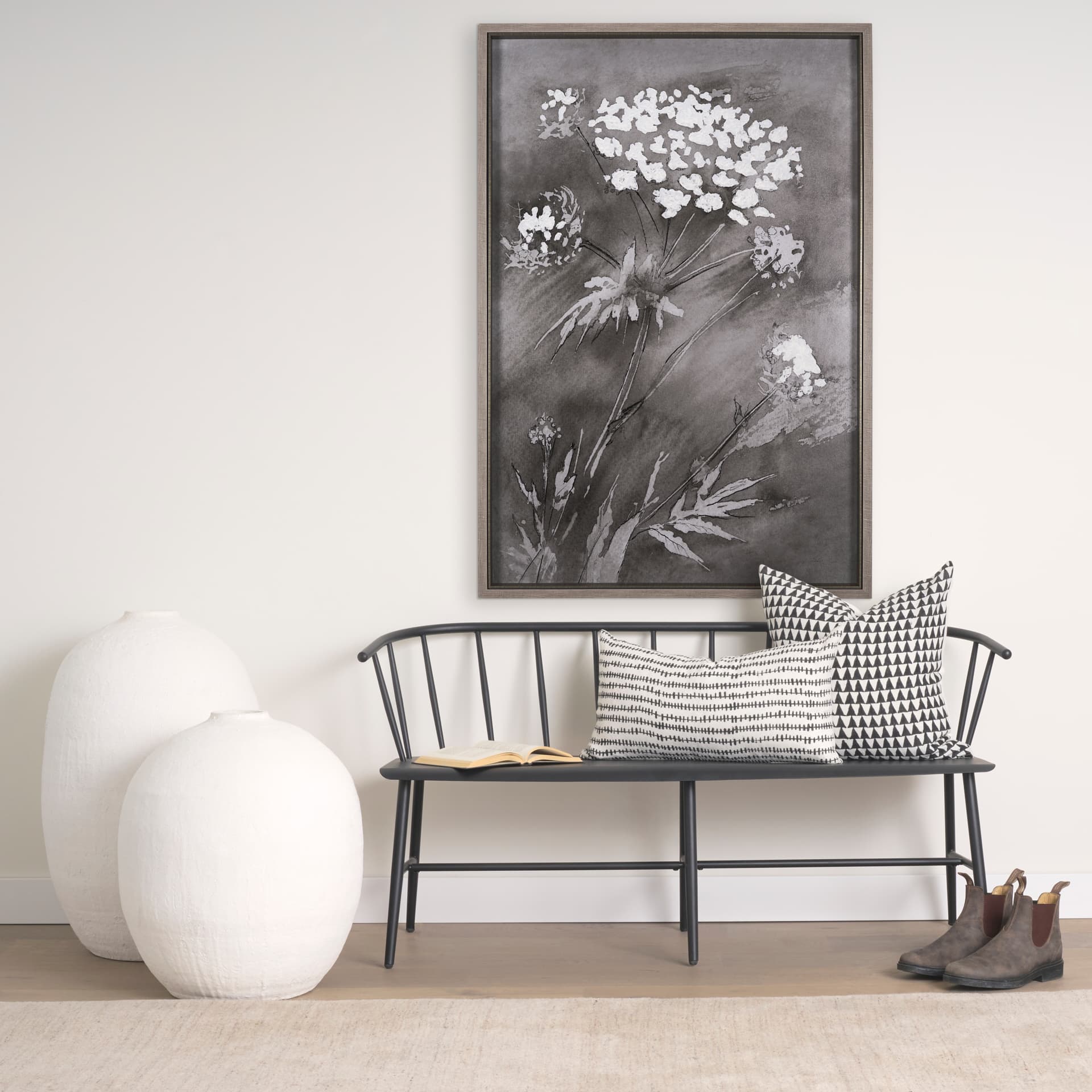 Wildflowers II Charcoal by Mercana Studio a Hand Embellished Textured Framed Art Print — in a styled room