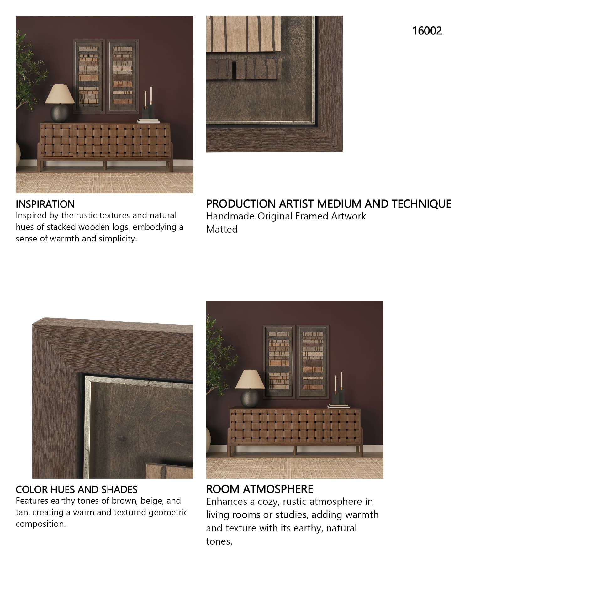 Timber Mosaic IV by Mercana Studio Handmade Original Framed Artwork Matted — in a styled room