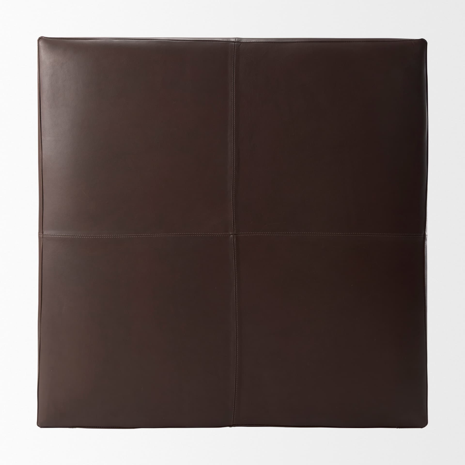 Minara 36L x 36W x 16H Square Dark Brown Leather Wrapped Ottoman — product photograph