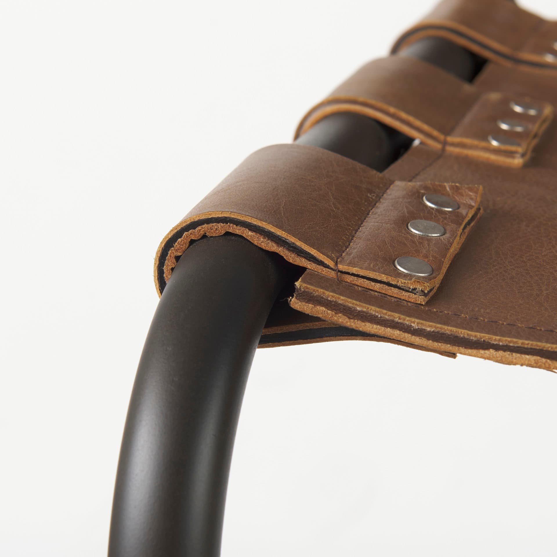 Berbick Low Back 30in Seat Bar Stool | Brown Leather w/ Gray Metal — product photograph