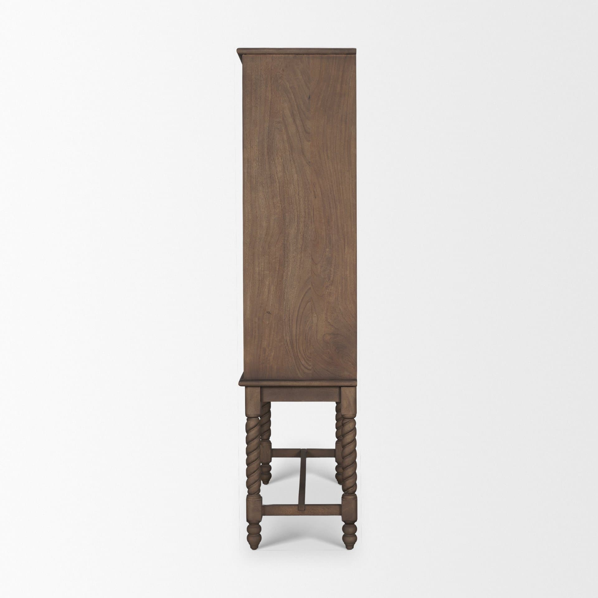 Cromwell Spiral Turned Display Cabinet | Mid-Brown Wood — product photograph
