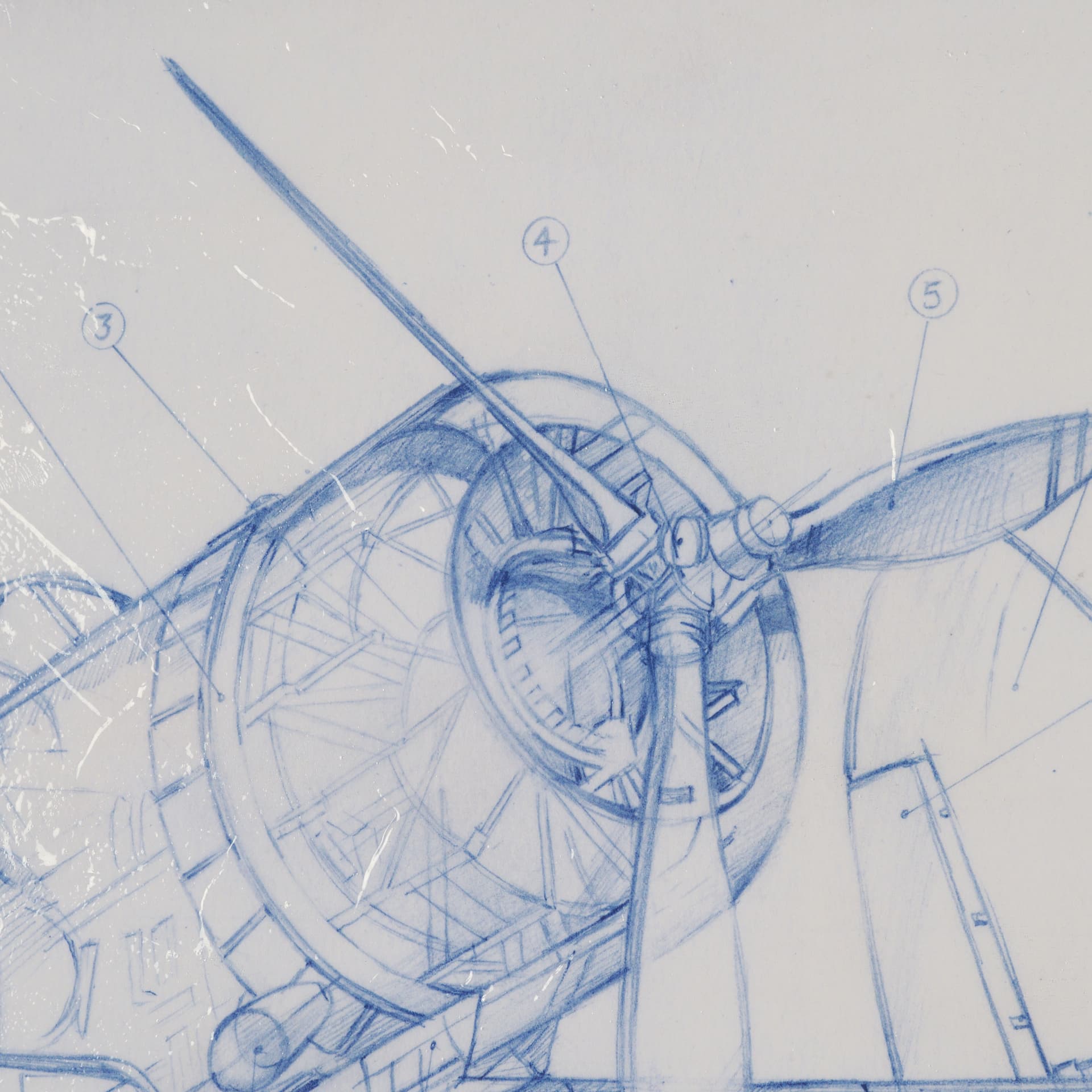 Airplane Mechanical Sketch II by Ethan Harper Hand Embellished Framed Art Print Matted under Glass — product photograph