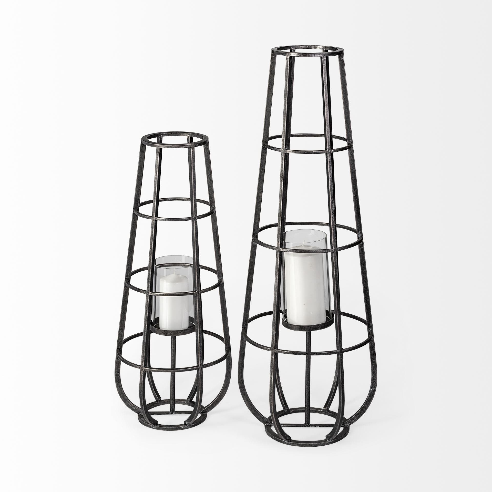 Bella Large Black Metal Cylindrical Cage Candle Holder Lantern — product photograph