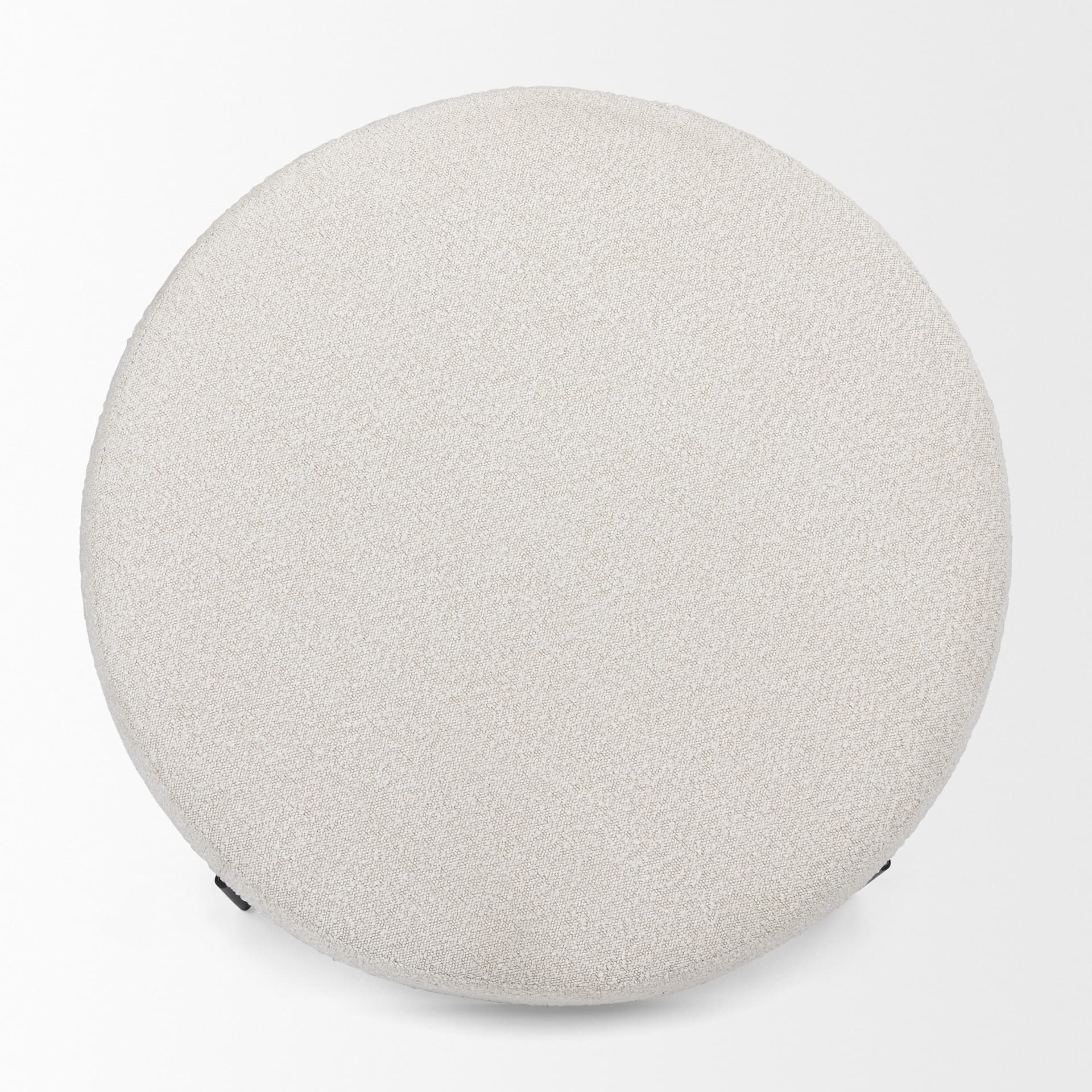 Amelia 35.8L x 35.8W x 17.5H Cream Boucle W/Black Metal Upholstered Ottoman — product photograph